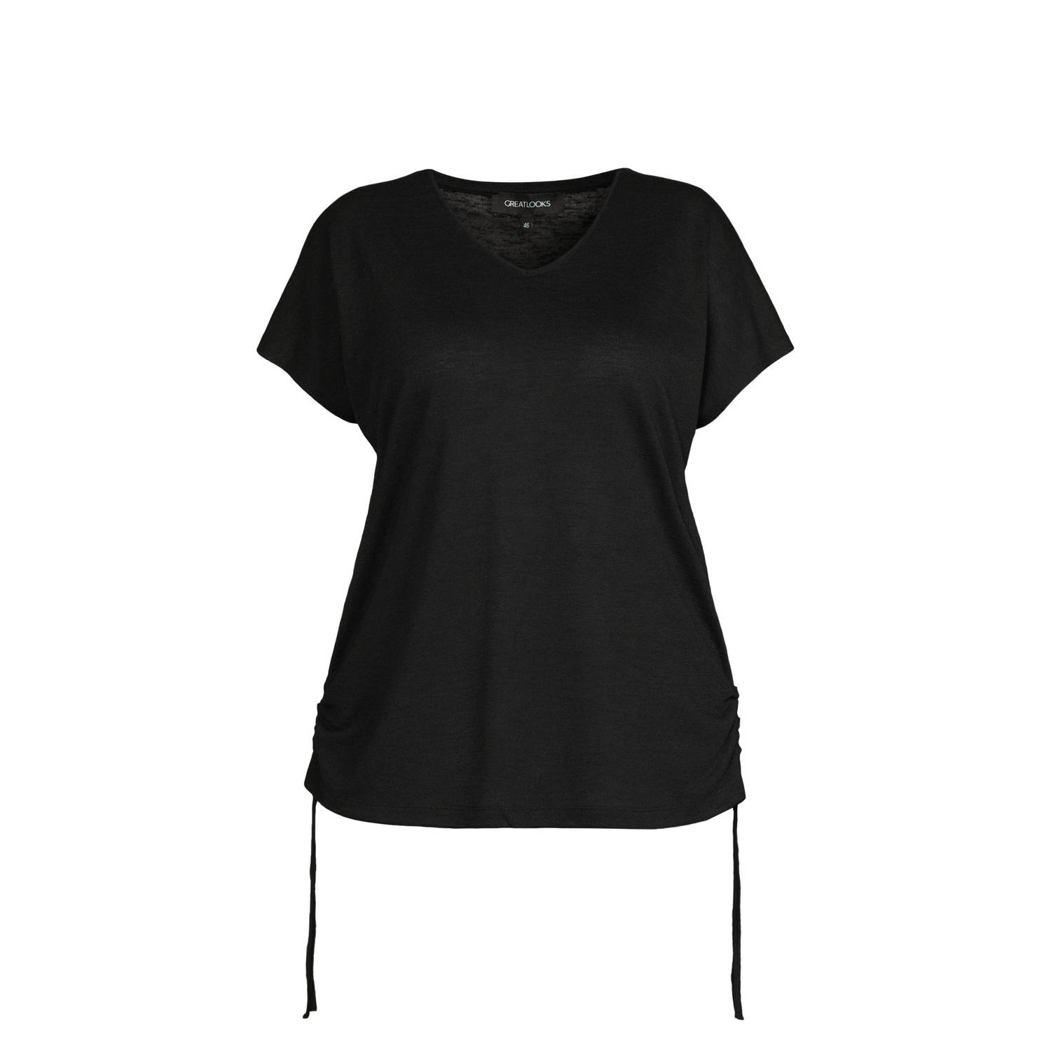 GREAT LOOKS T-shirt met trekkoord zwart