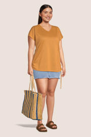 thumbnail: Oranje dames GREAT LOOKS T-shirt van katoen met effen, korte mouwen en V-hals
