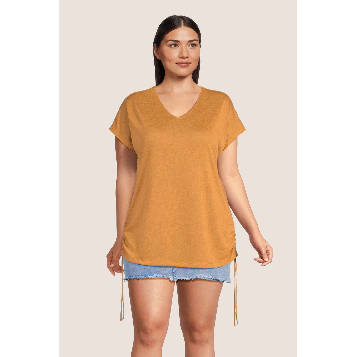 GREAT LOOKS T-shirt met trekkoord oranje