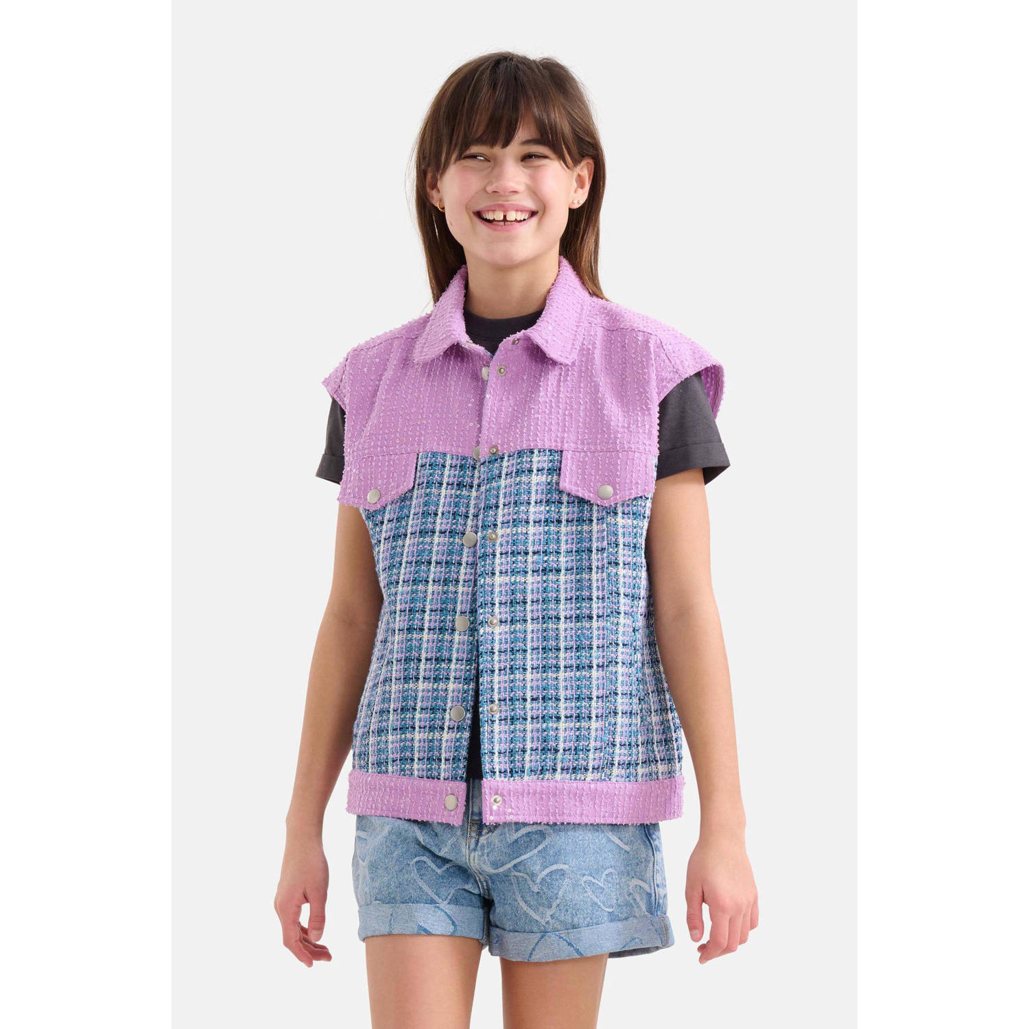 Shoeby gilet met all over print lila blauw