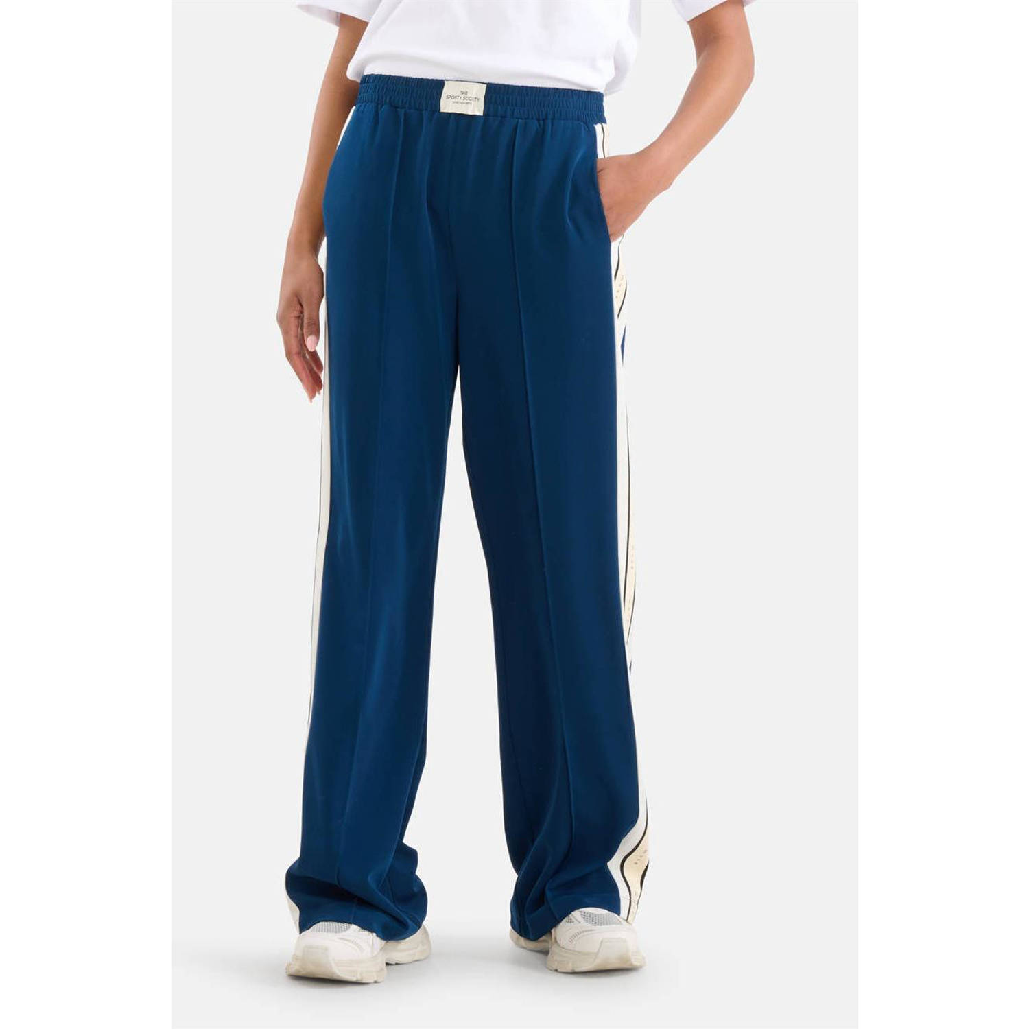 Shoeby high waist tapered fit broek met zijstreep donkerblauw