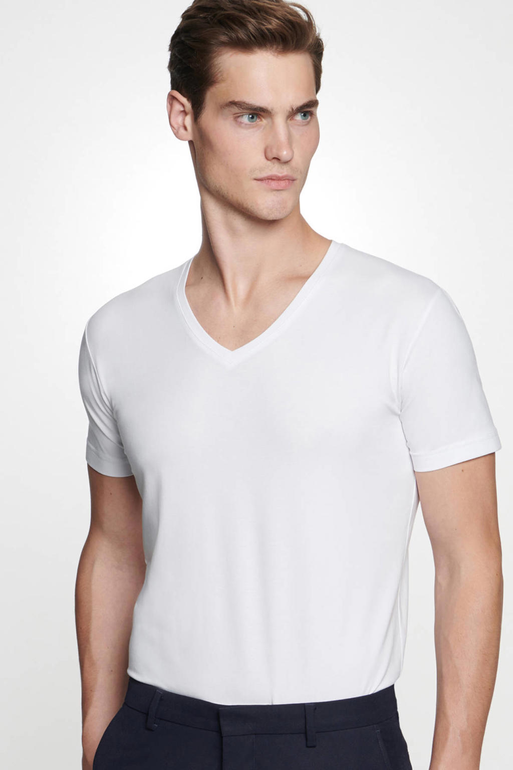 Seidensticker T-Shirt V-Ausschnitt Kurzarm Uni Camiseta, Blanco (Weiß 1), Medium Para Hombre