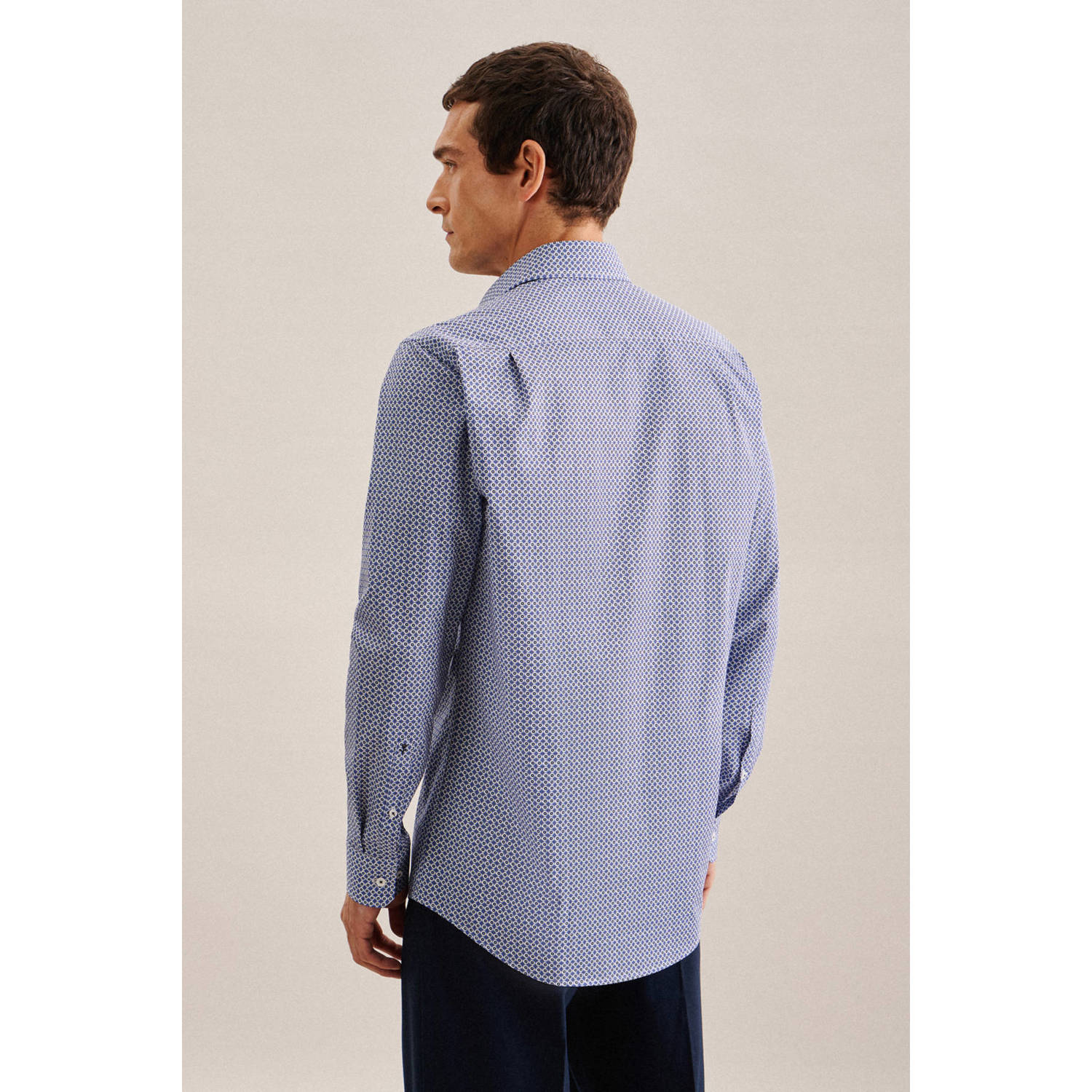 Seidensticker slim fit overhemd met all over print lichtblauw