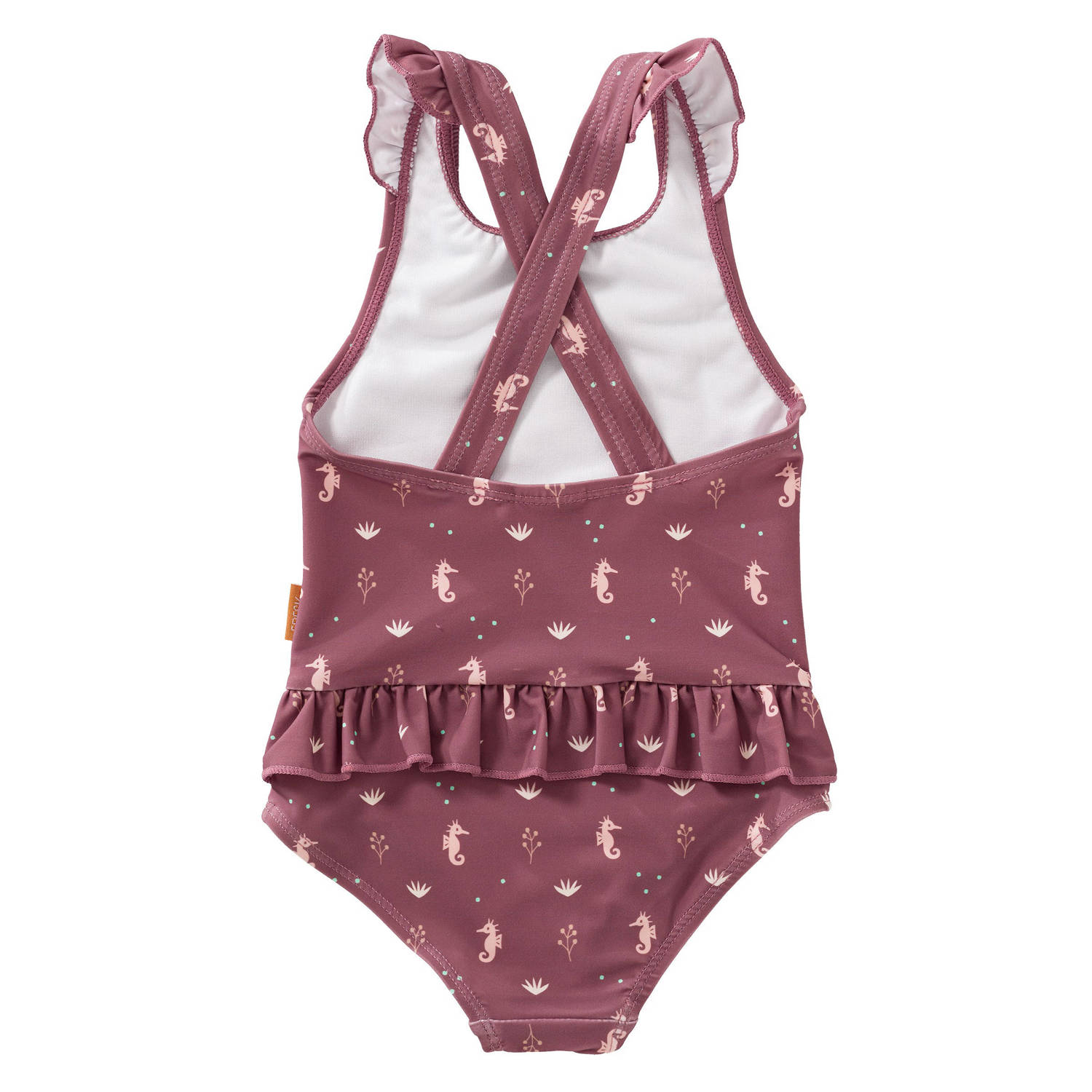 Fresk UV badpak met all over print en ruches oudroze
