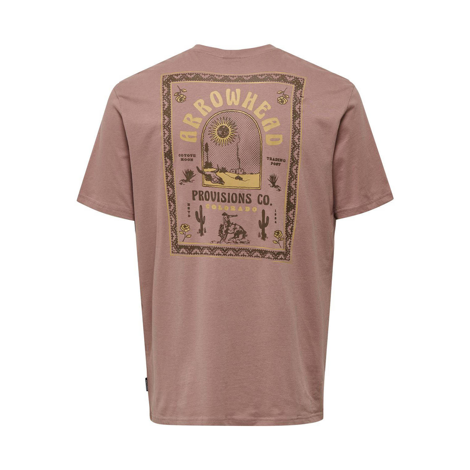 ONLY & SONS regular fit T-shirt ONSMANUEL met backprint bruin