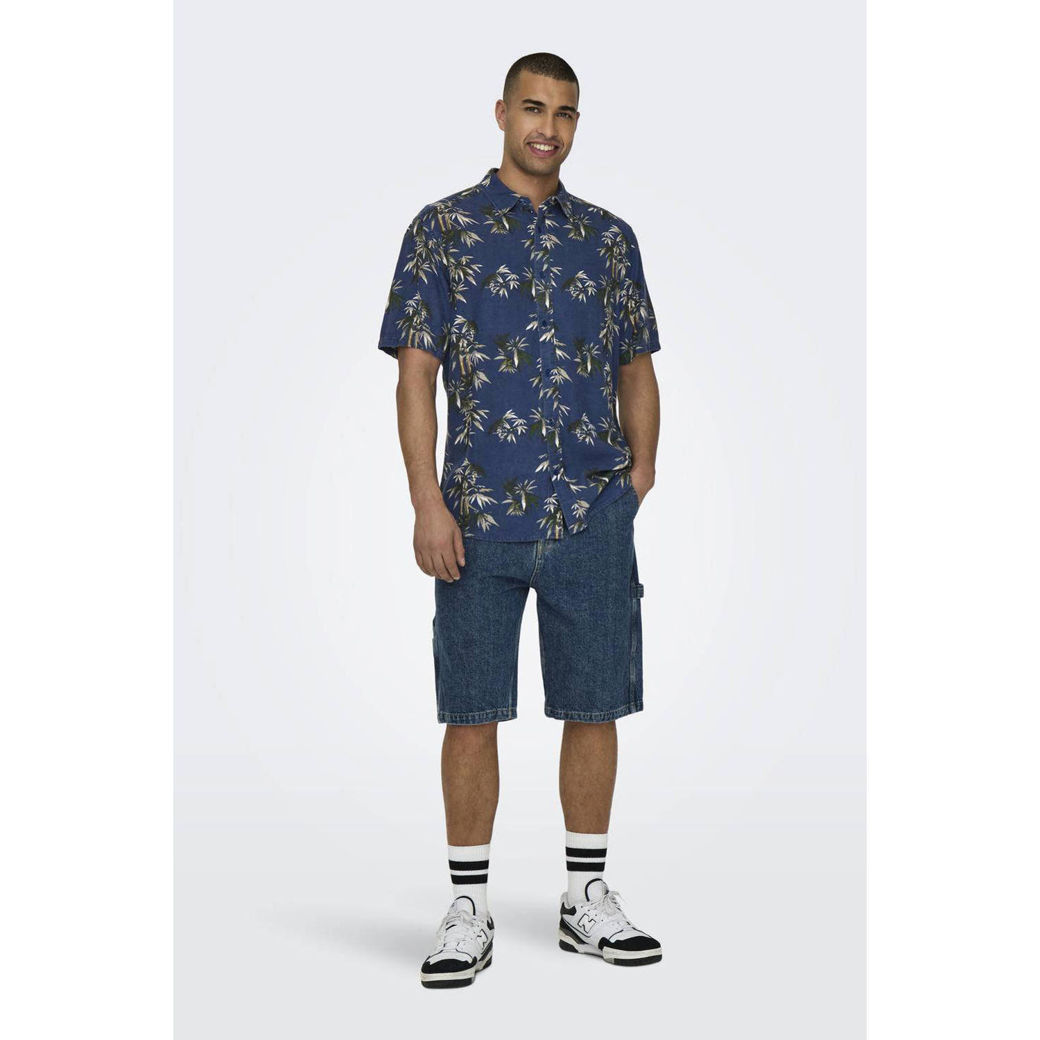 ONLY & SONS regular fit overhemd ONSBOLD met all over print navy blazer