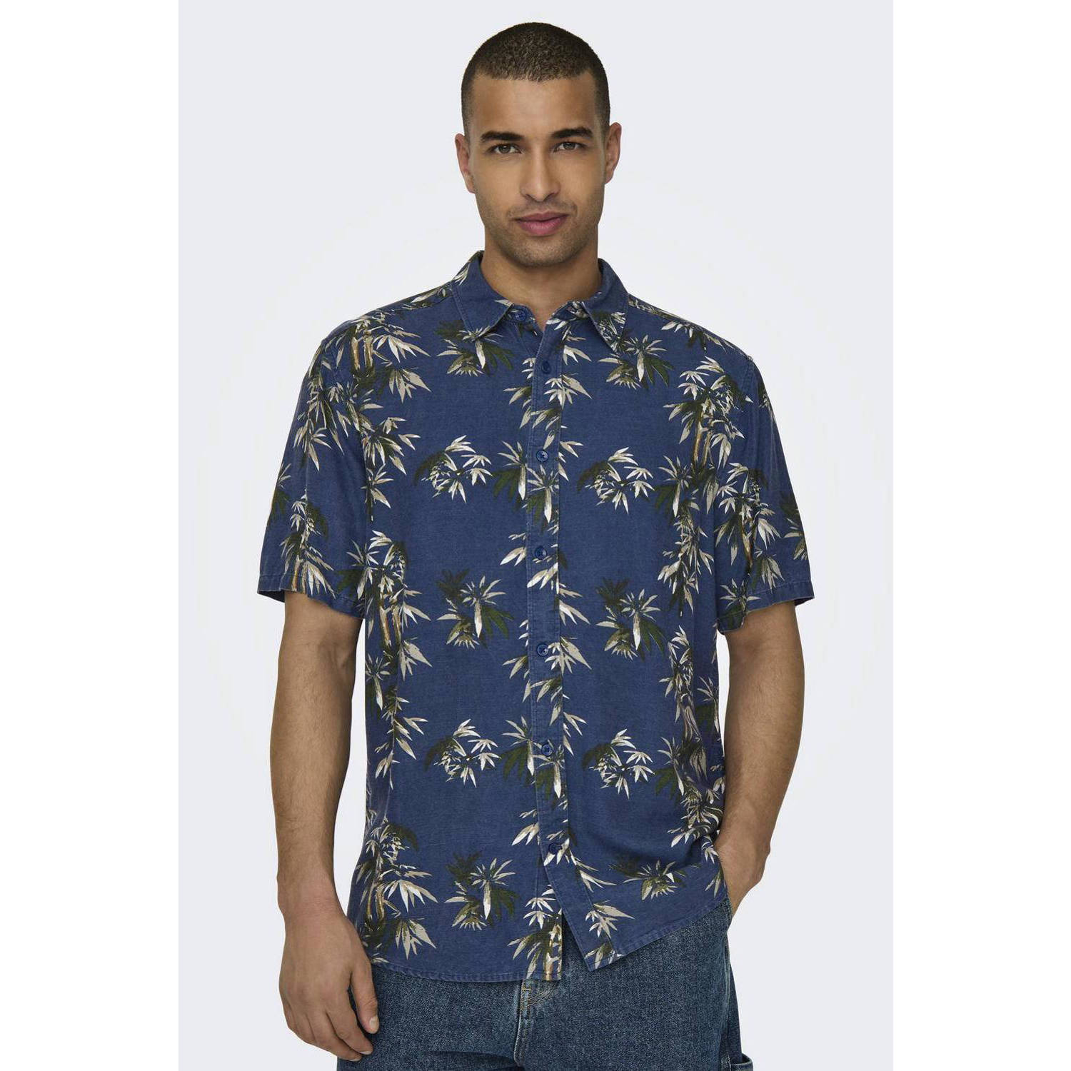 ONLY & SONS regular fit overhemd ONSBOLD met all over print navy blazer