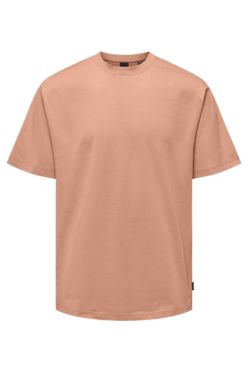 Oranje heren ONLY & SONS oversized T-shirt van katoen met logo dessin, korte mouwen en ronde hals