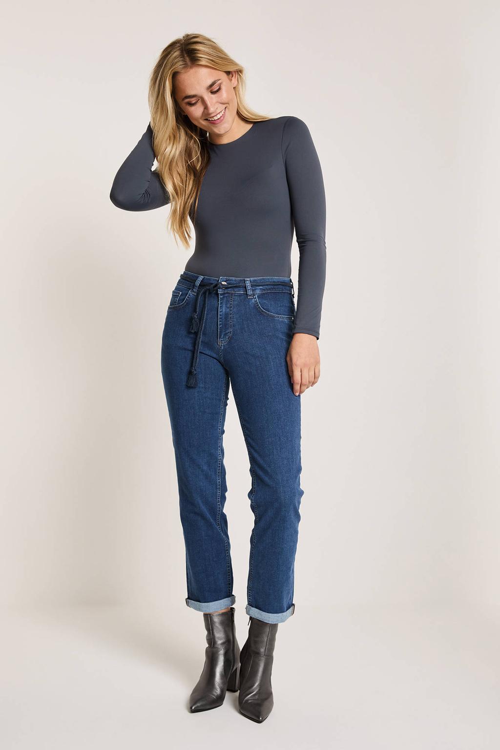 Medium blue denim dames Para Mi high waist loose jeans Bobby van stretchdenim met rits- en knoopsluiting en effen