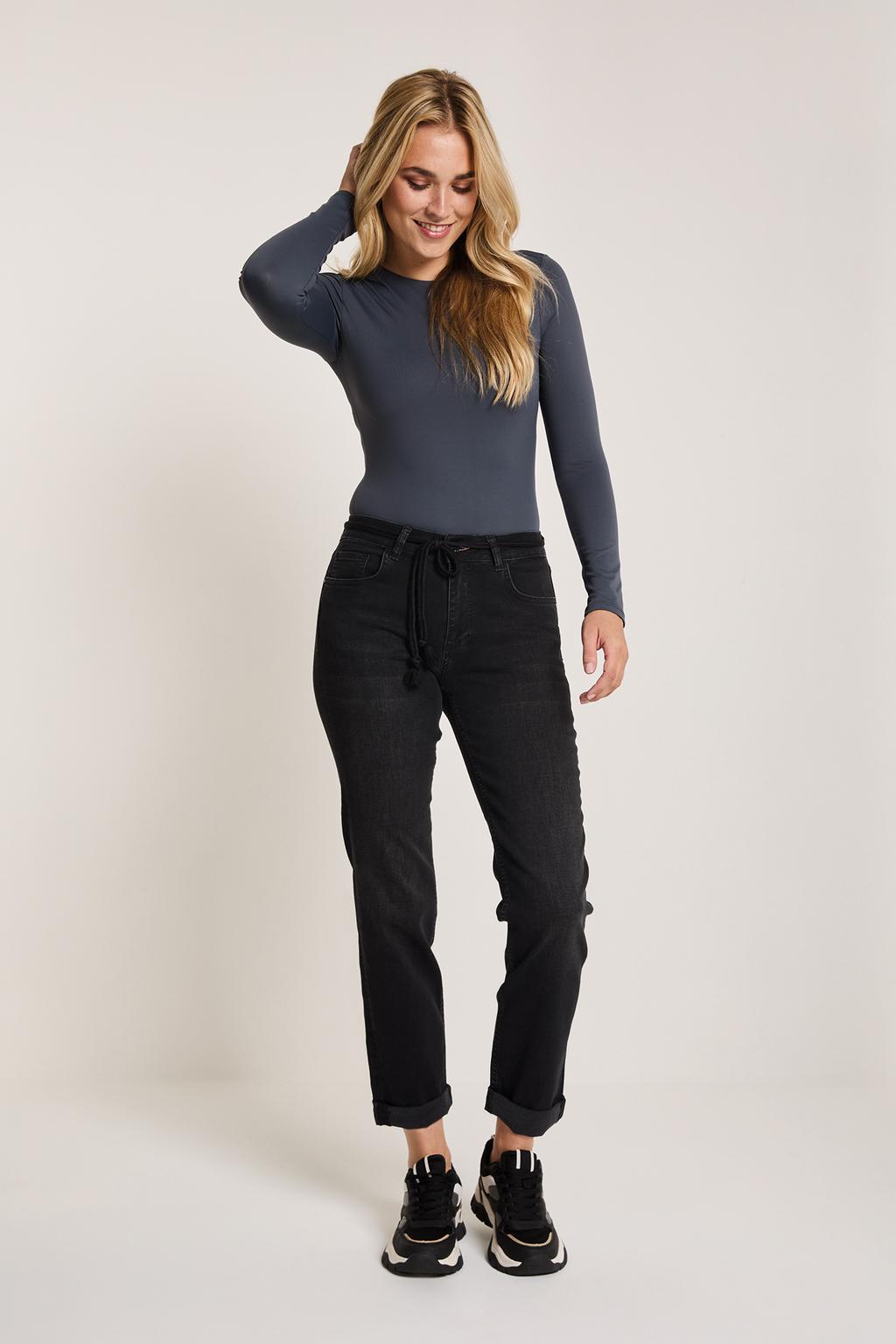 Black denim dames Para Mi high waist loose jeans Bobby black van stretchdenim met rits- en knoopsluiting en effen