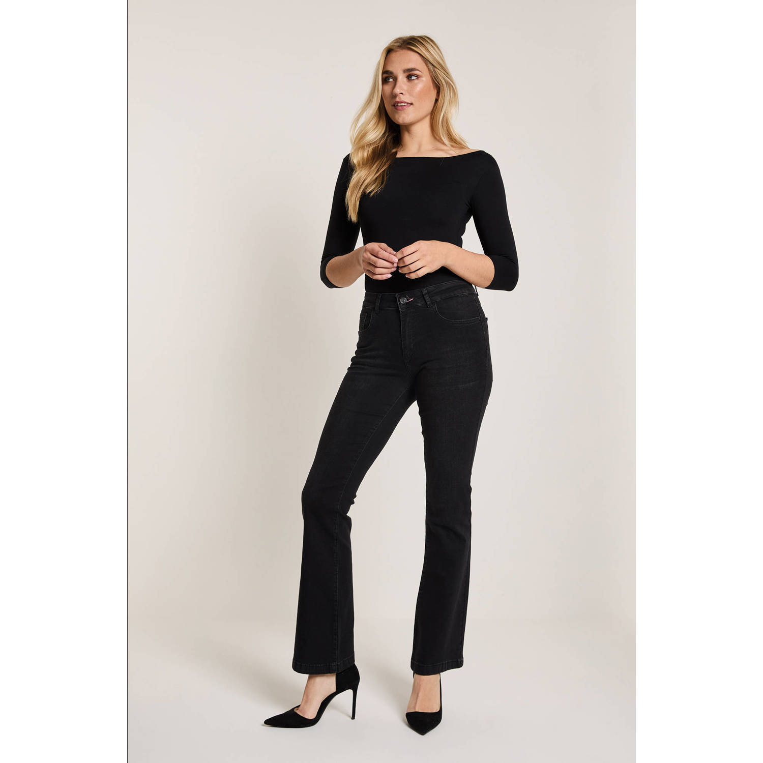 Para Mi high waist flared jeans Jade black denim