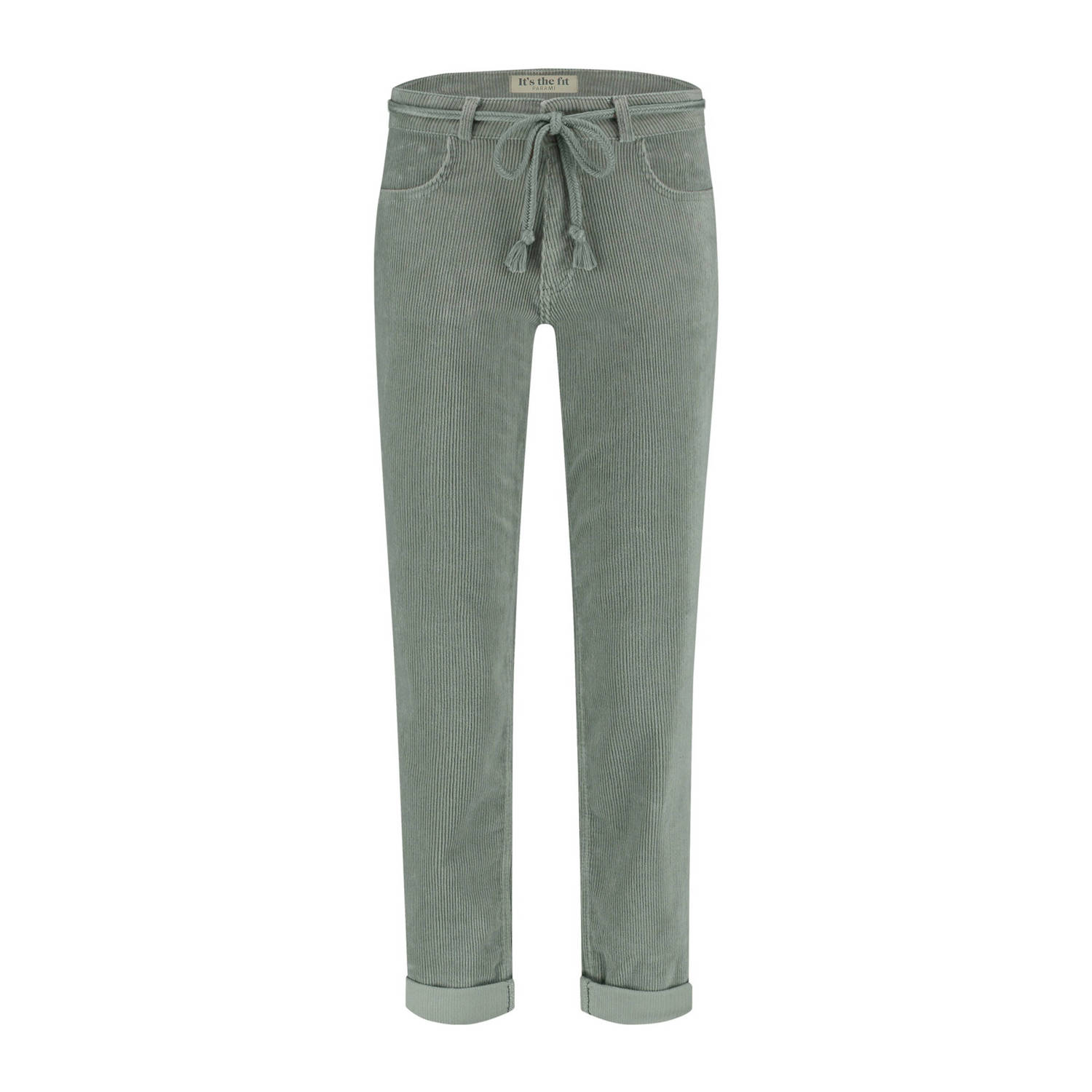 Para Mi corduroy high waist loose fit broek Bobby grijsgroen