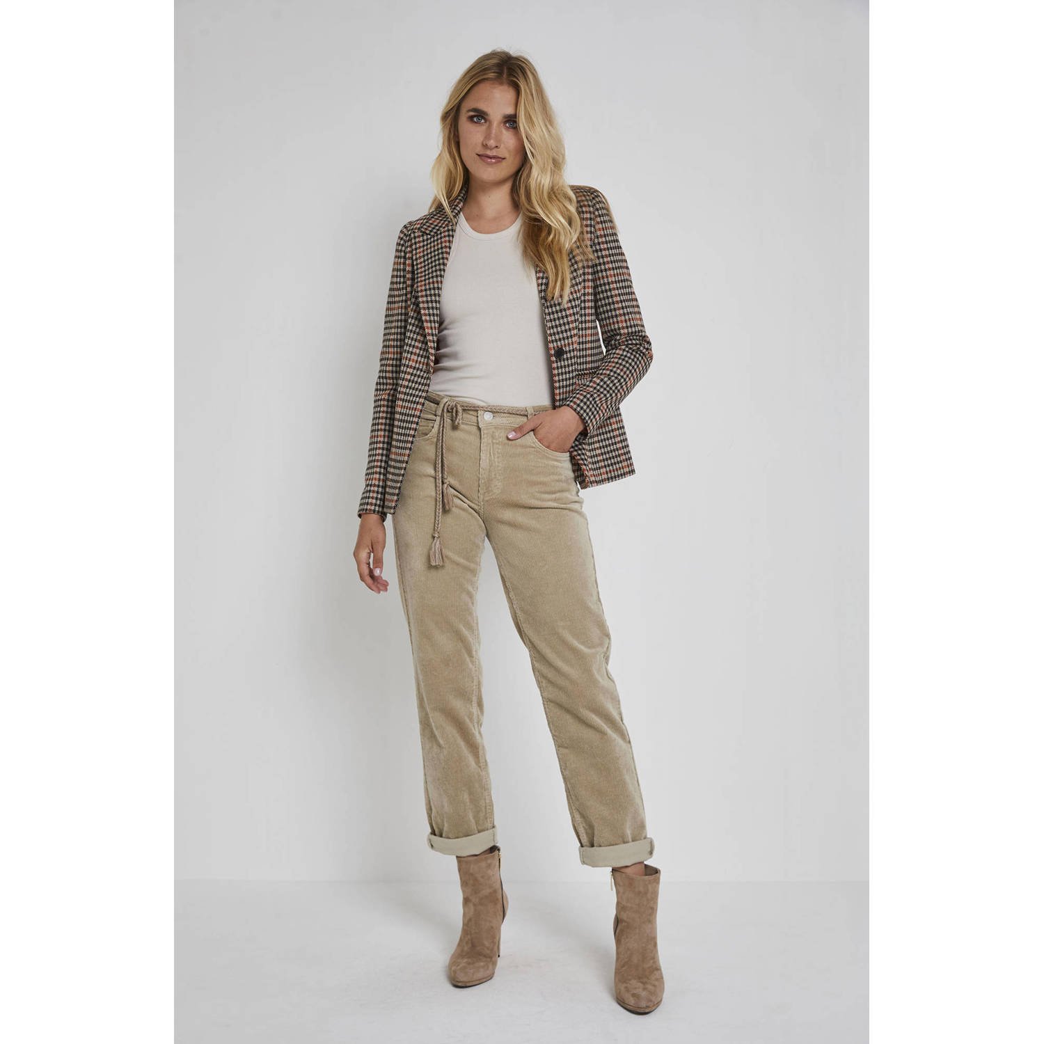 Para Mi corduroy high waist loose fit broek Bobby beige