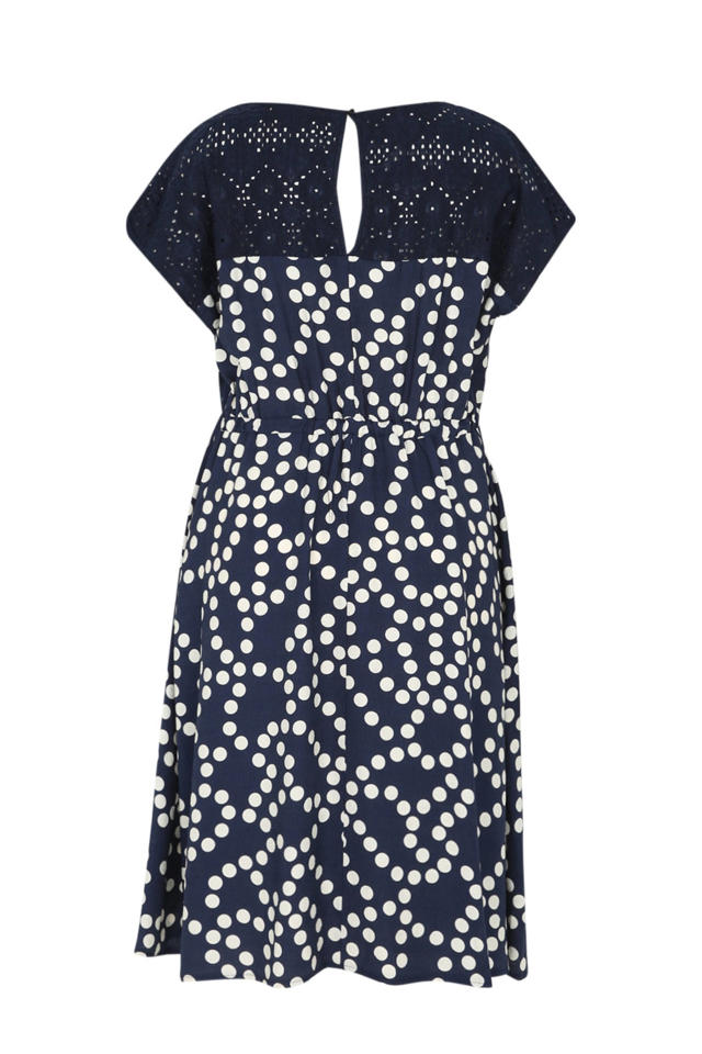 Paprika jurk met stippen en ceintuur marine/wit wehkamp