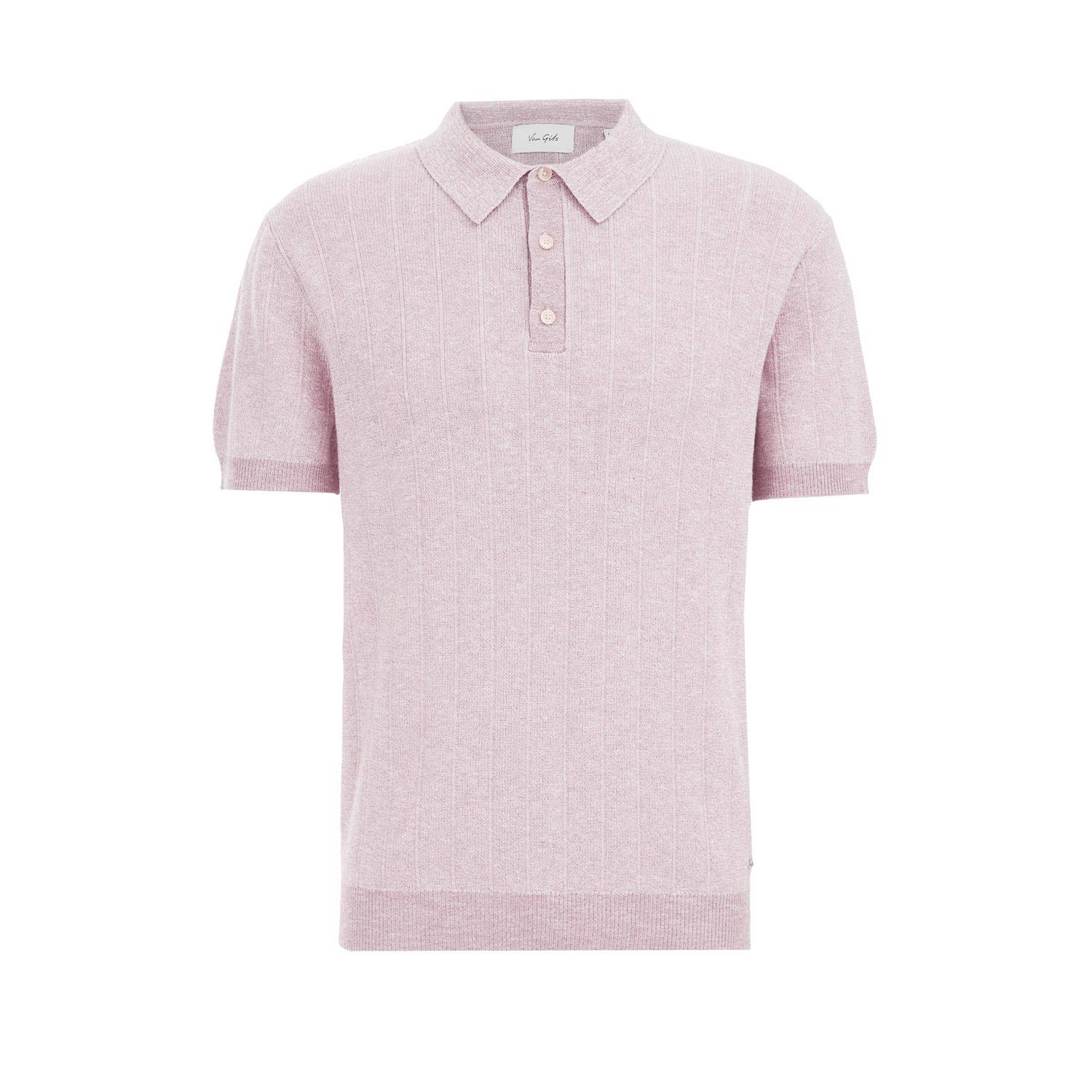 Van Gils gemêleerde fijngebreide regular fit polo met ingebreid patroon wood rose