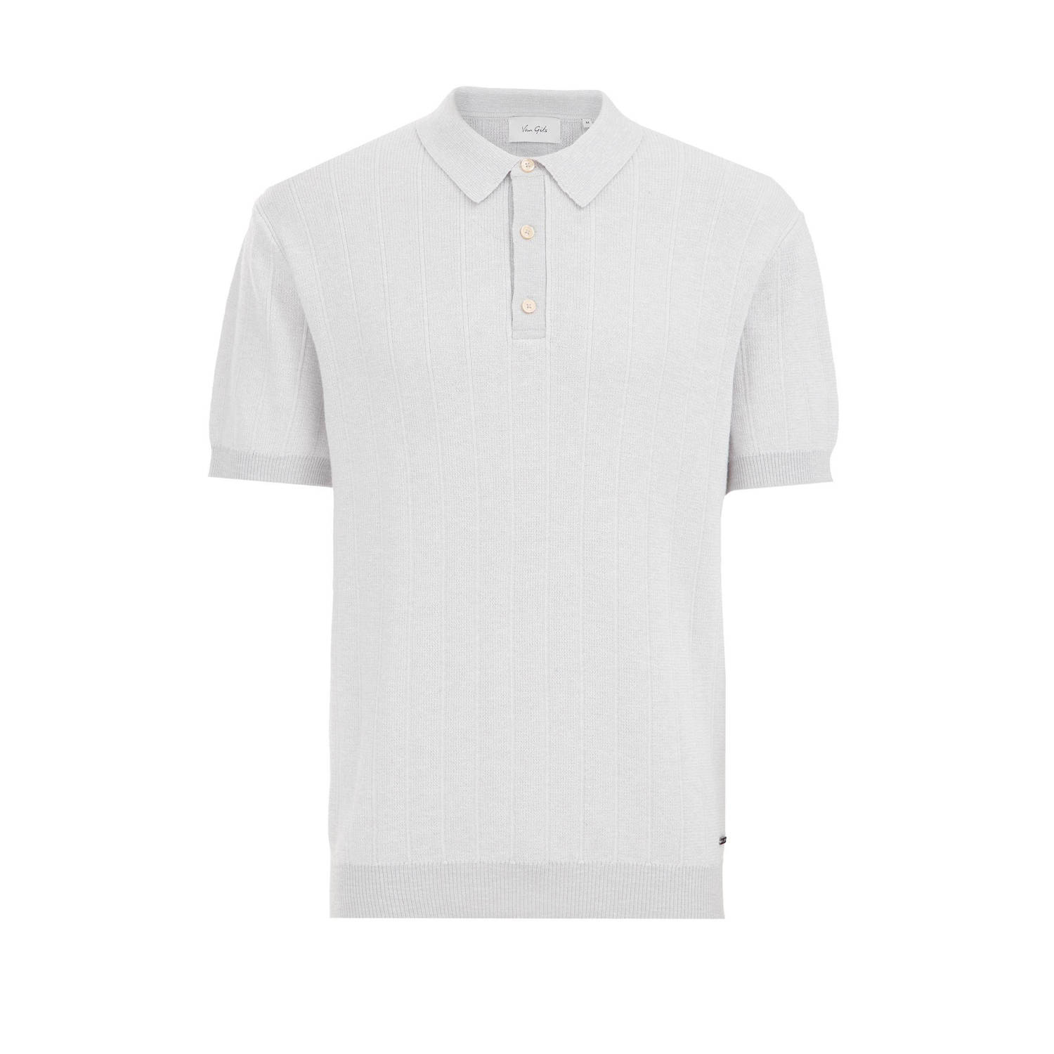 Van Gils WE Fashion gemêleerde fijngebreide regular fit polo met ingebreid patroon misty wind