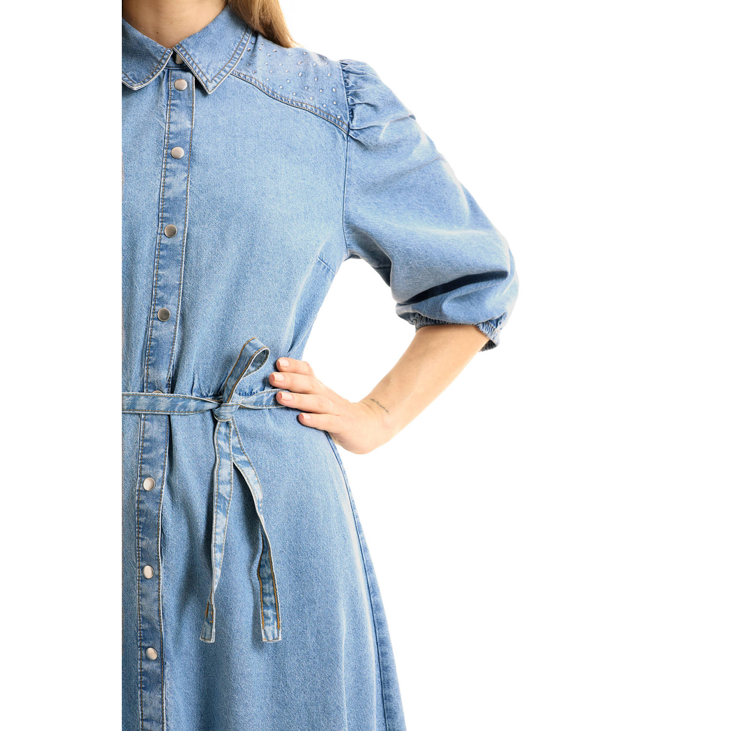 anytime denim overhemdjurk blauw