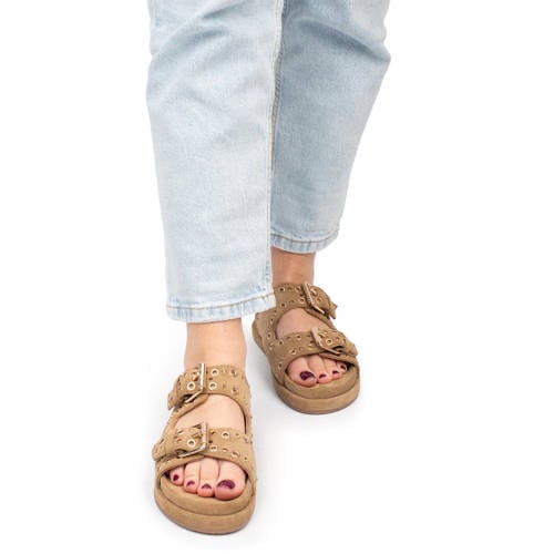 PS Poelman suède slippers camel afbeelding