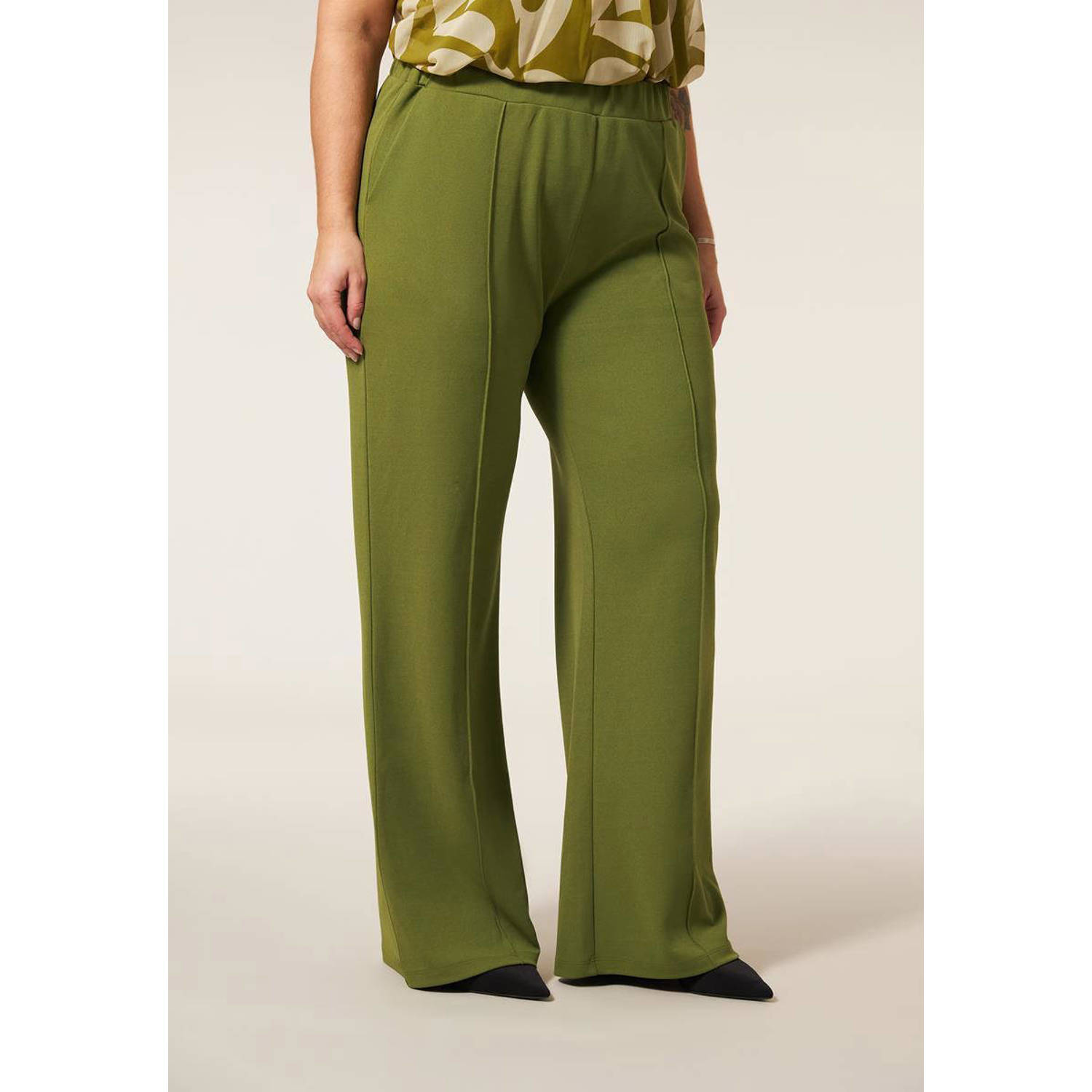 Miss Etam Plus high waist wide leg broek groen