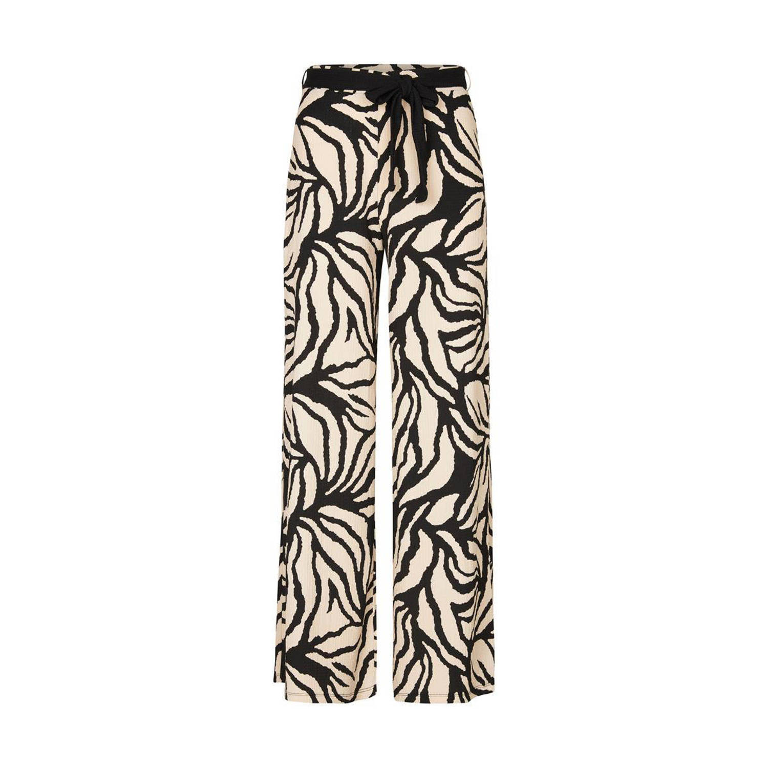 Miss Etam high waist wide leg broek met all over print zand zwart