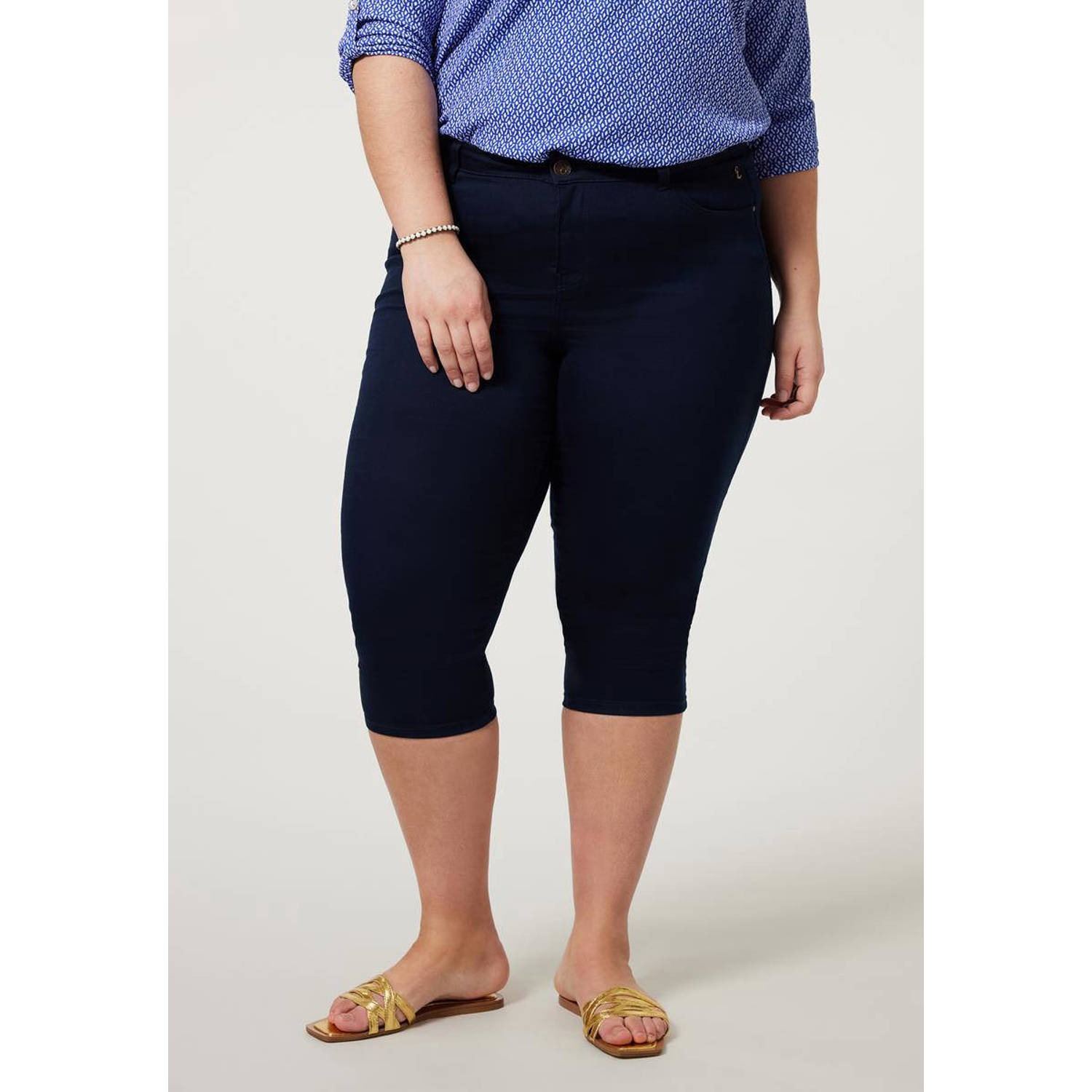 Miss Etam Plus high waist slim fit broek donkerblauw