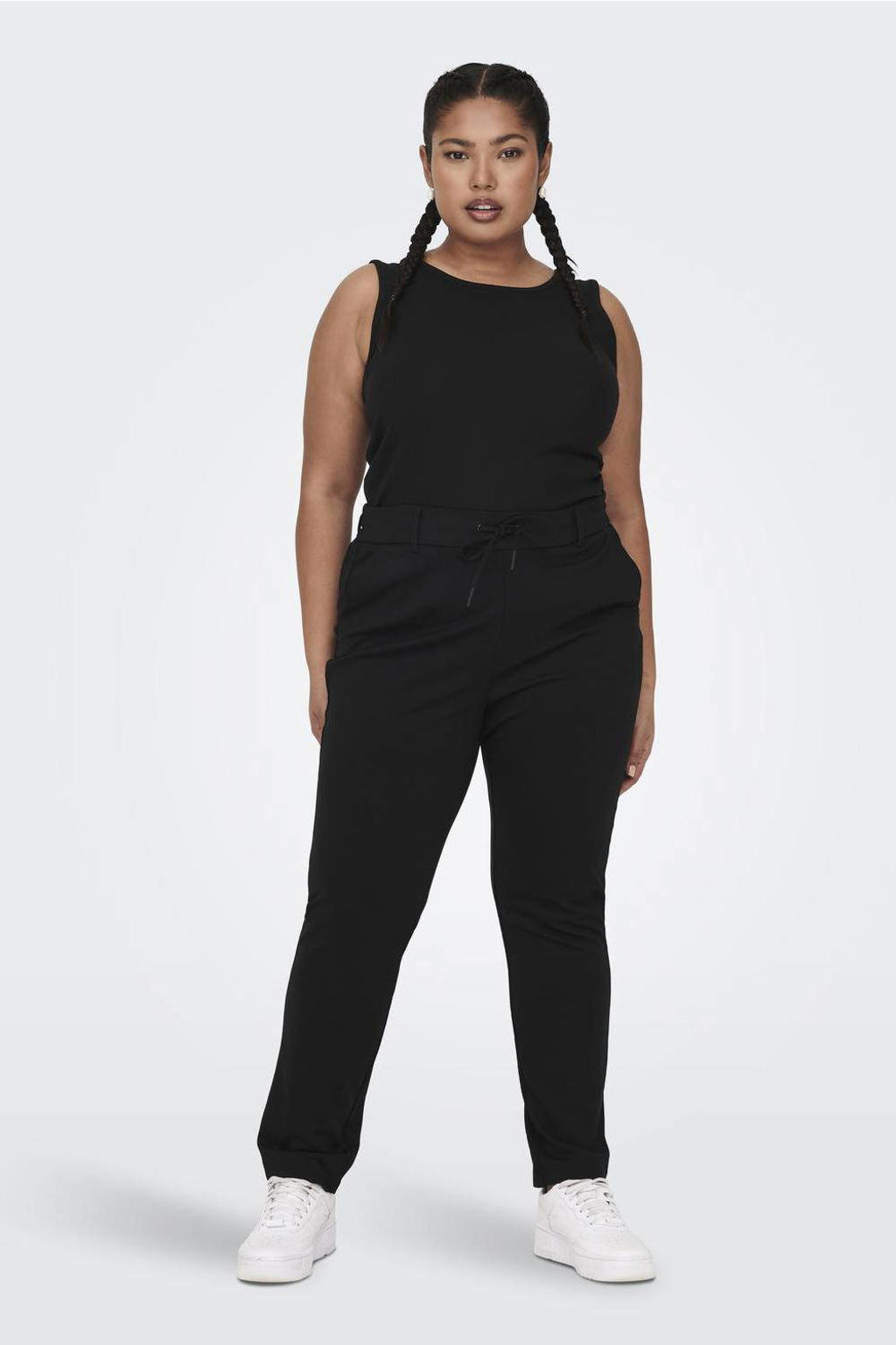 ONLY CARMAKOMA slim fit broek CARGOLDTRASH zwart