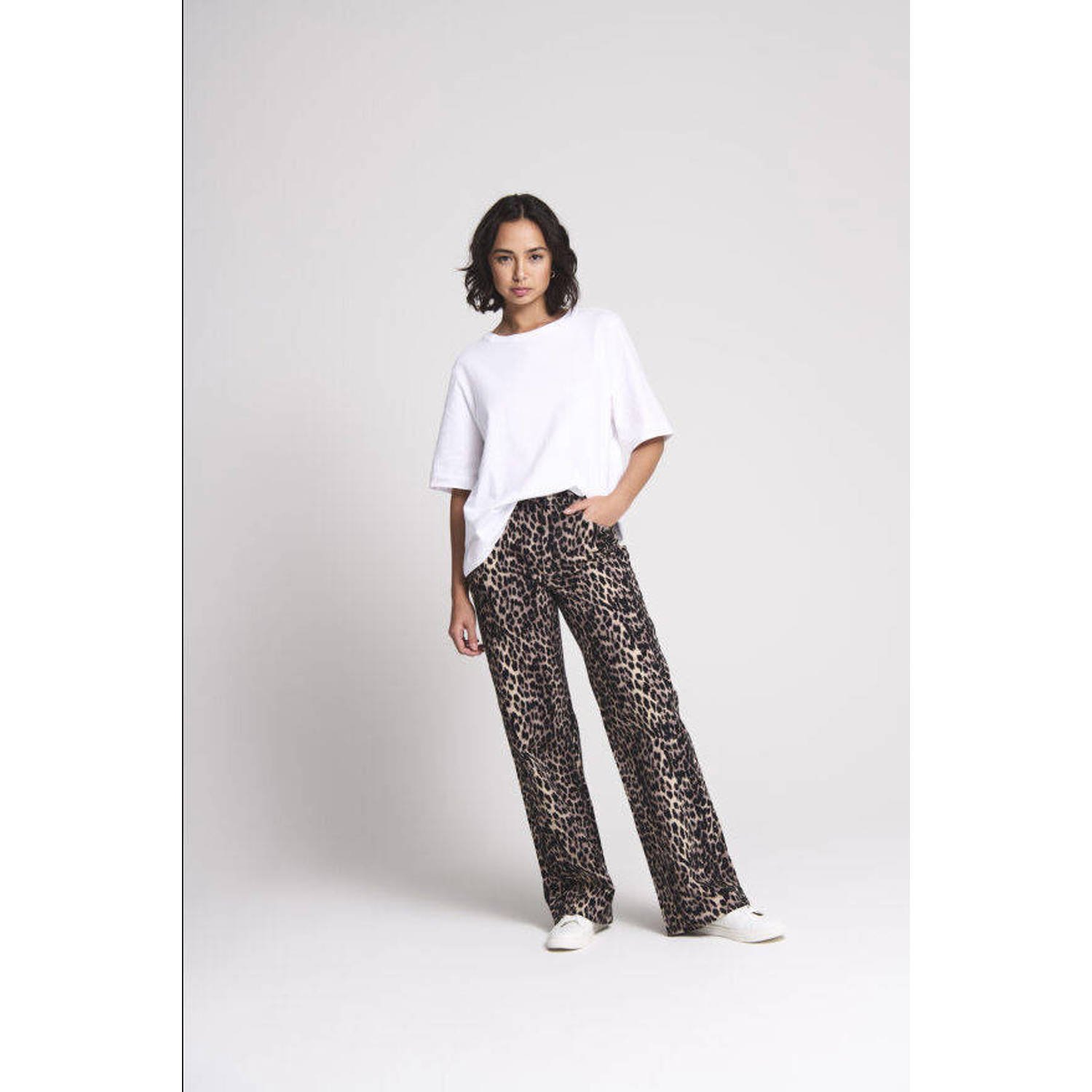 ONLY wide leg broek met panterprint bruin