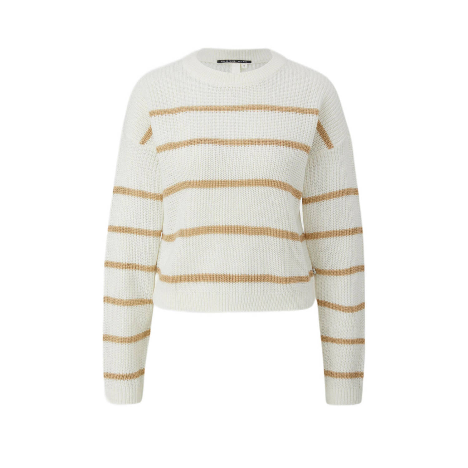 Q S by s.Oliver gestreepte gebreide trui ecru beige