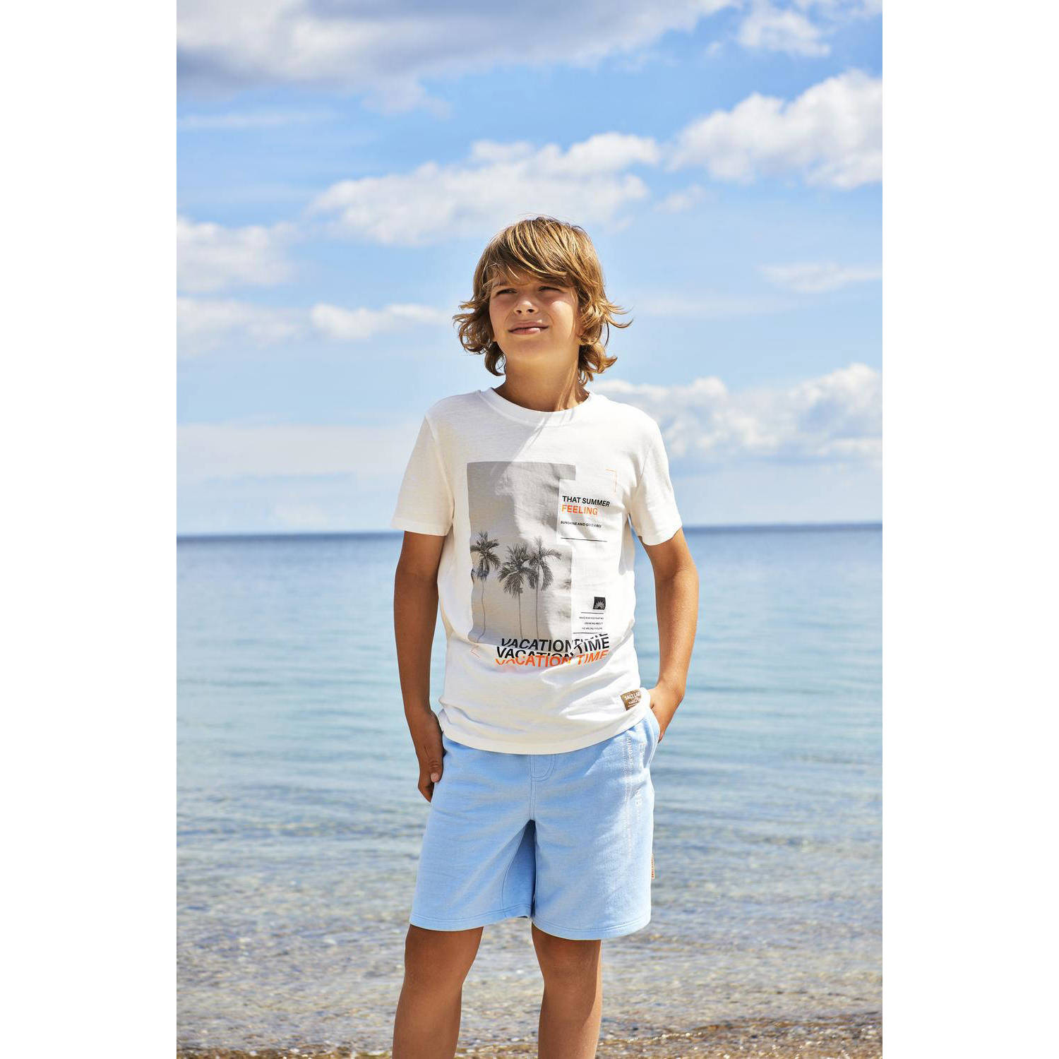 ONLY KIDS BOY T-shirt KOBCASSIUS met printopdruk offwhite