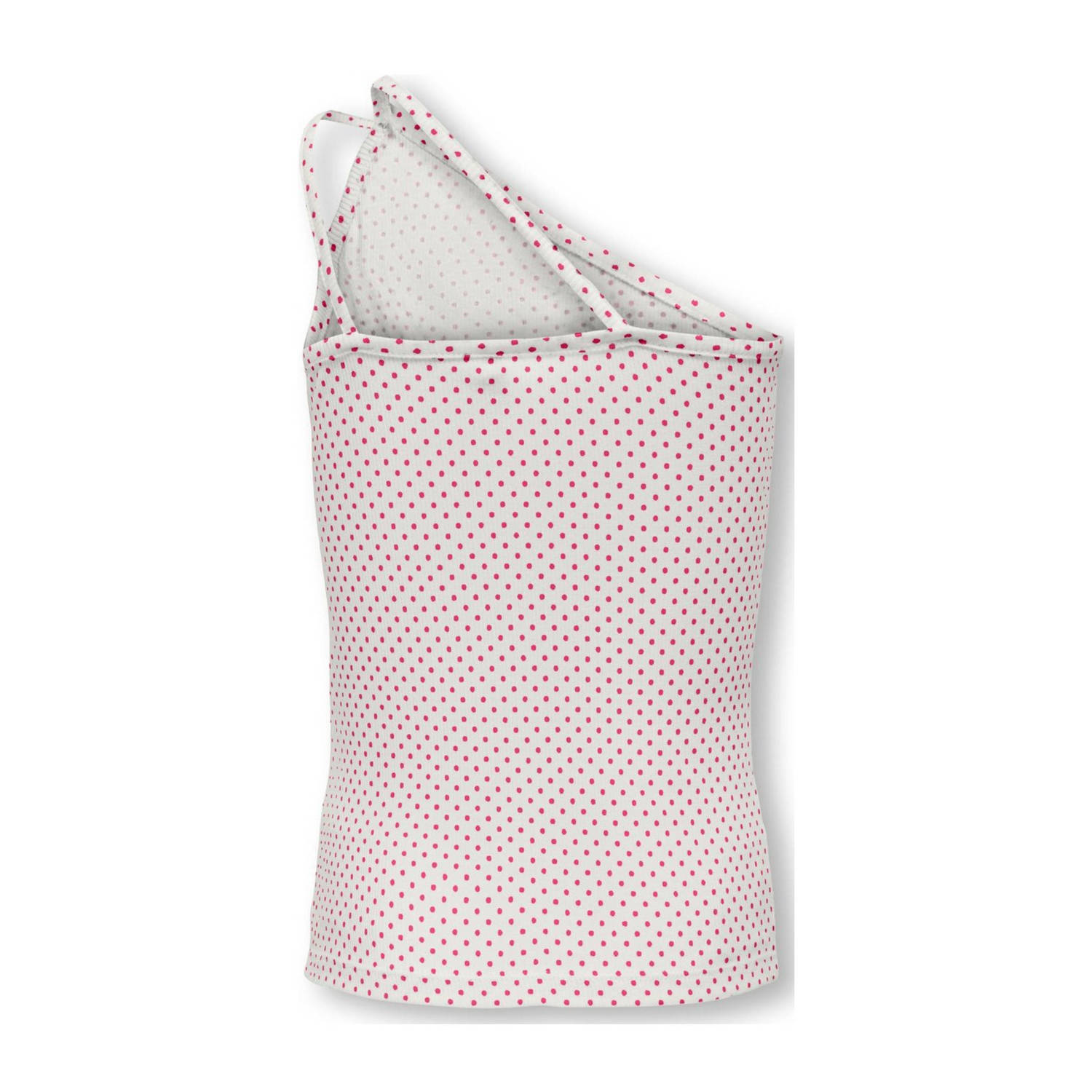 ONLY KIDS GIRL one shoulder top KOGVIOLA met stippen wit fuchsia