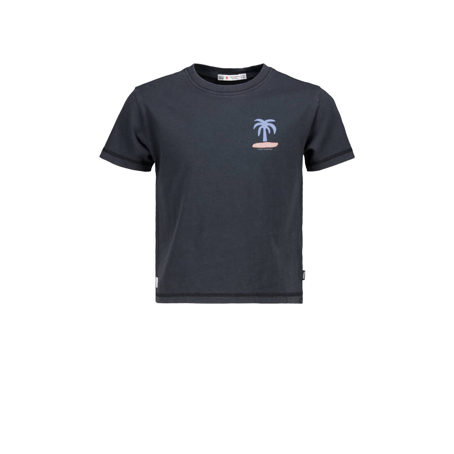 America Today T-shirt met borstopdruk zwart Meisjes Katoen Ronde hals Backprint 122 128