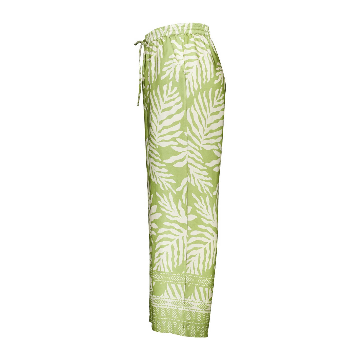 MS Mode straight fit broek met bladprint olijf groen wit