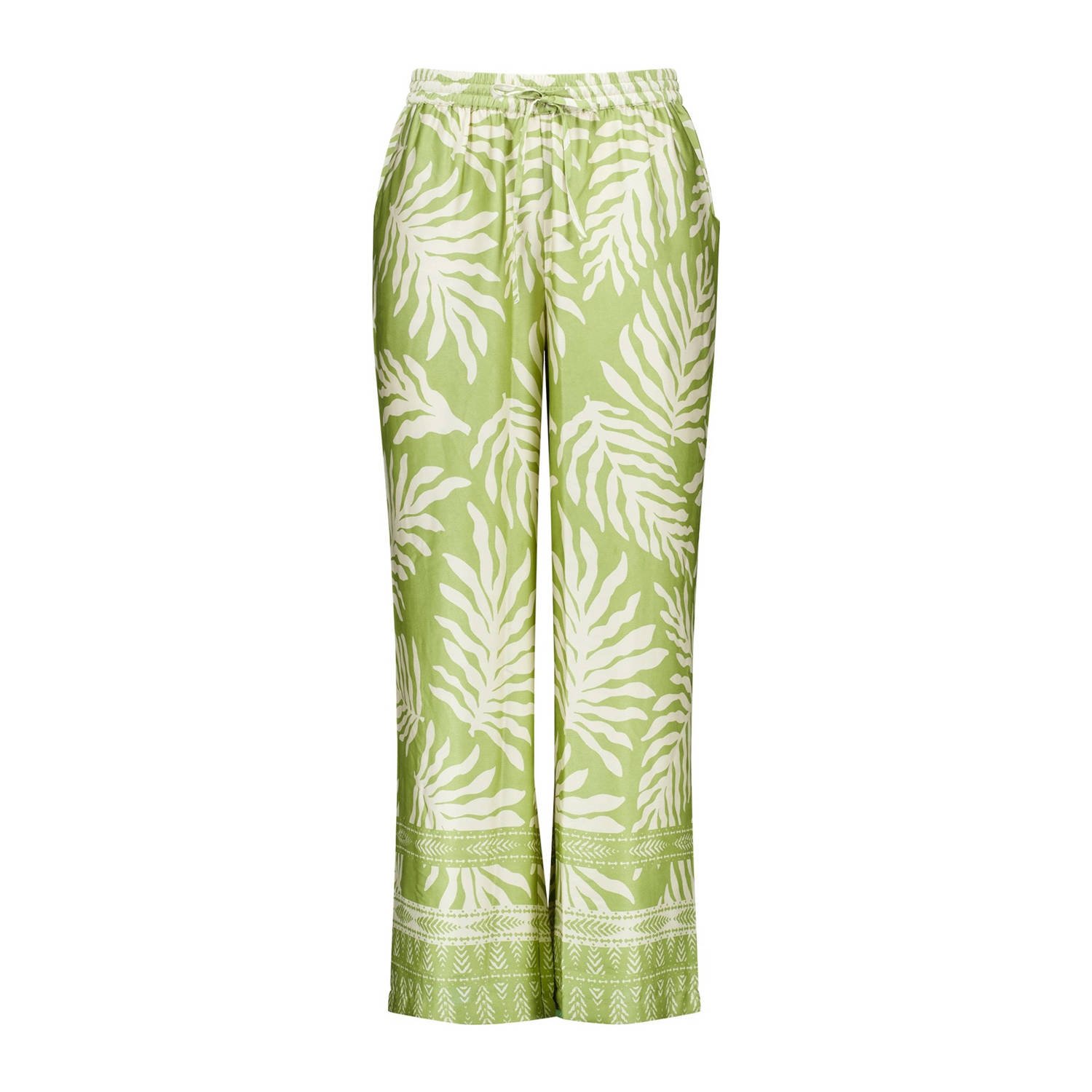 MS Mode straight fit broek met bladprint olijf groen wit