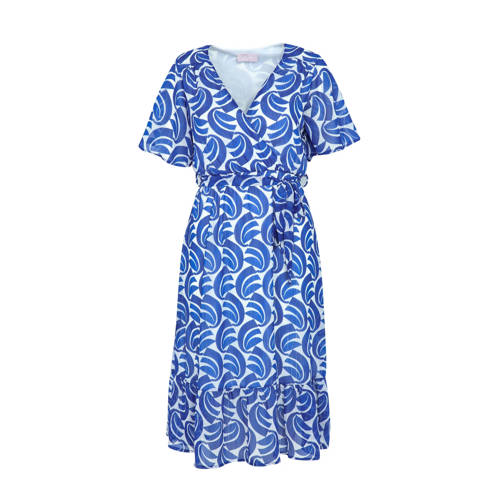 Cassis jurk met all over print blauw/wit