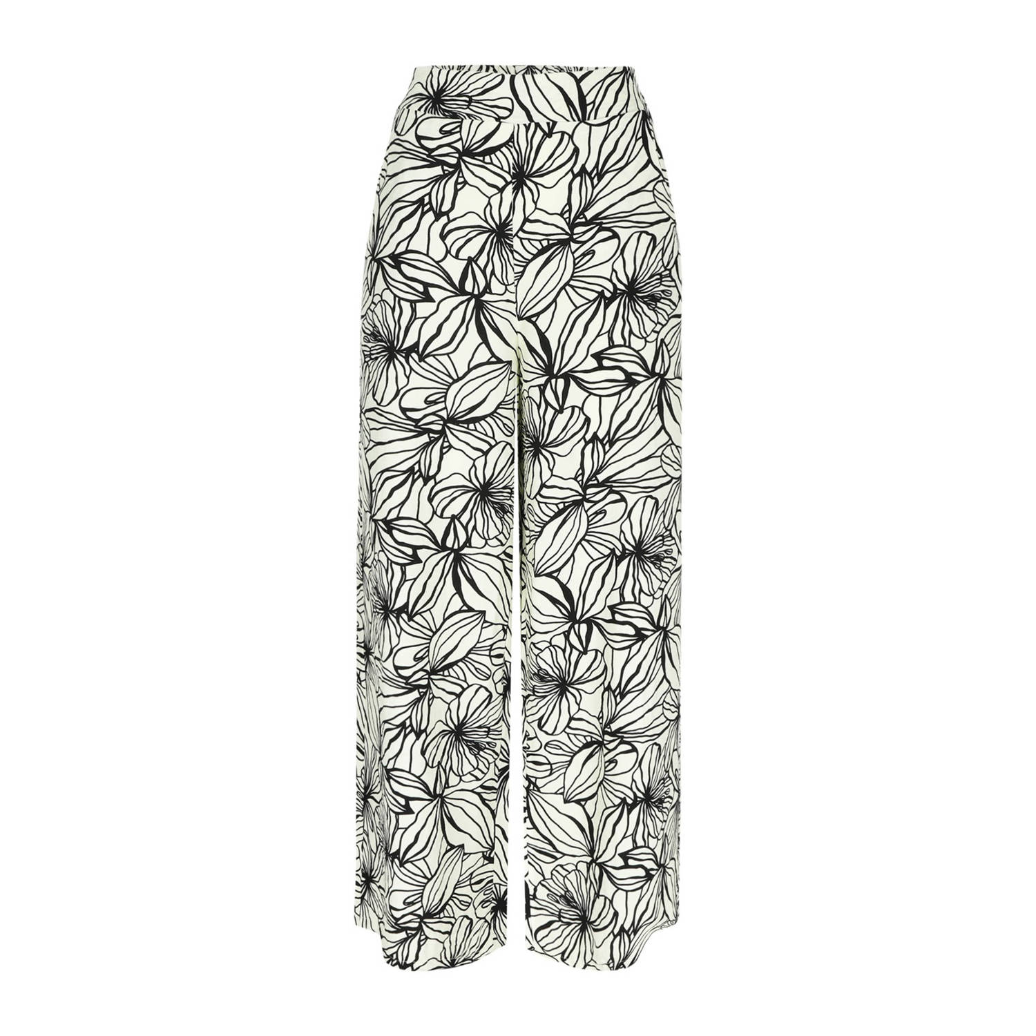 LOLALIZA wide leg broek met all over print zwart ecru