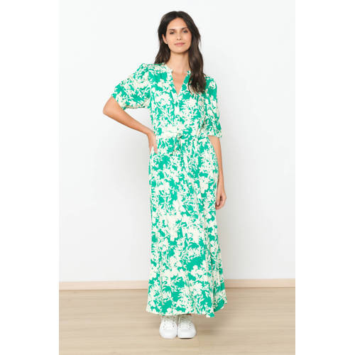 LOLALIZA maxi jurk met all over print en volant groen/ecru afbeelding