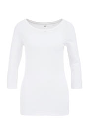 thumbnail: Witte dames WE Fashion top met effen, driekwart mouwen en ronde hals