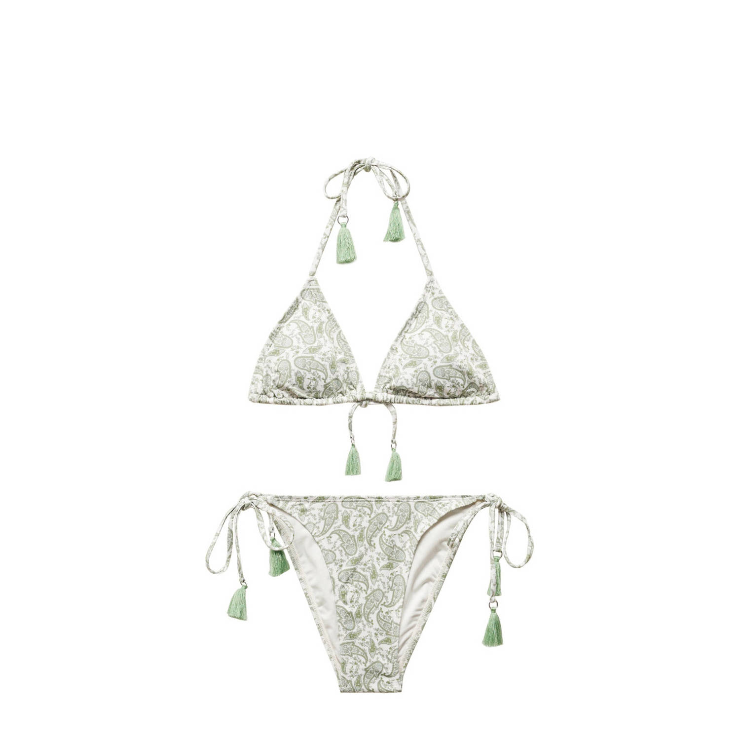 Mango Kids triangel bikini wit groen Meisjes Polyester Paisley 152(XXS)
