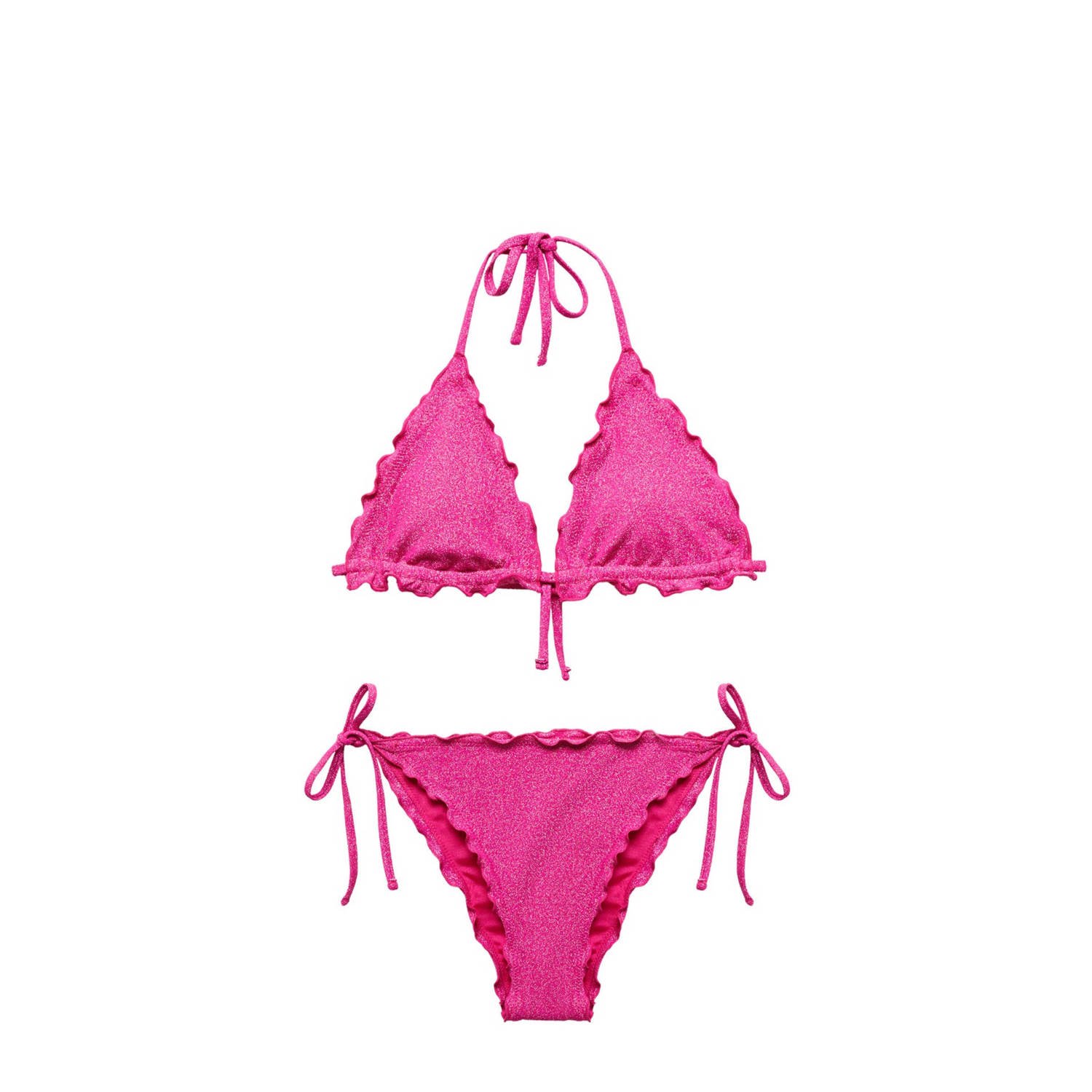 Mango Kids triangel bikini met ruches en lurex roze Meisjes Polyamide Effen 152(XXS)