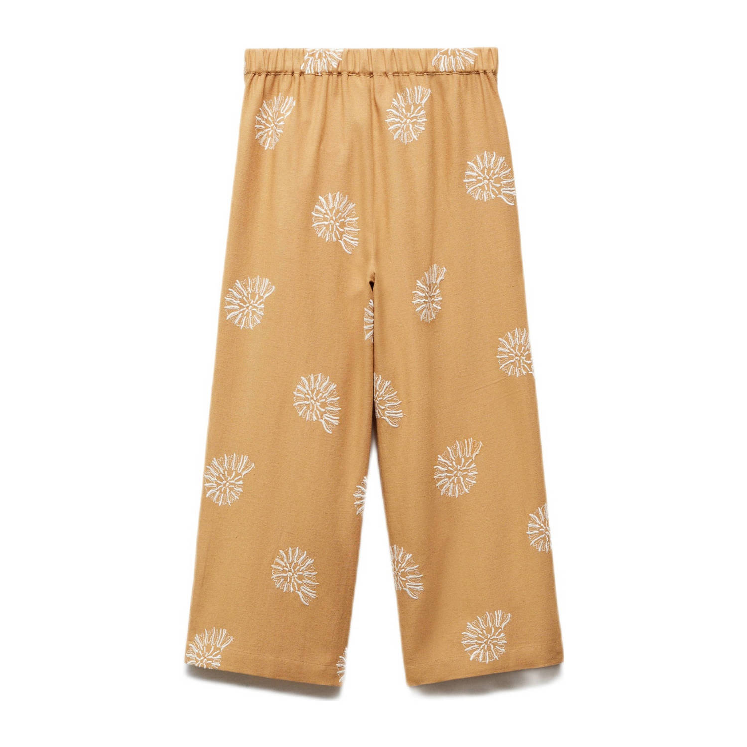 Mango Kids broek met all over print en borduursels mosterdgeel wit