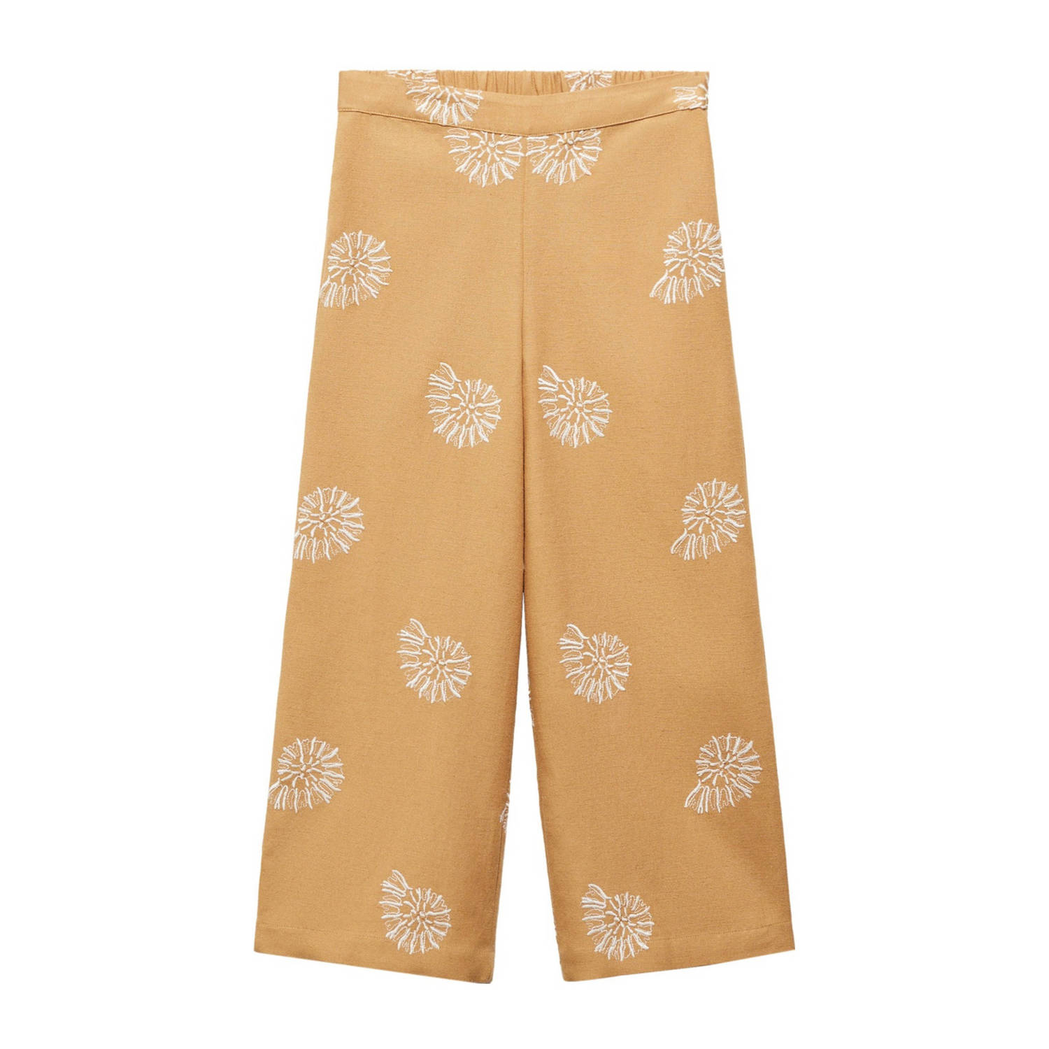 Mango Kids broek met all over print en borduursels mosterdgeel wit Meisjes Viscose 128