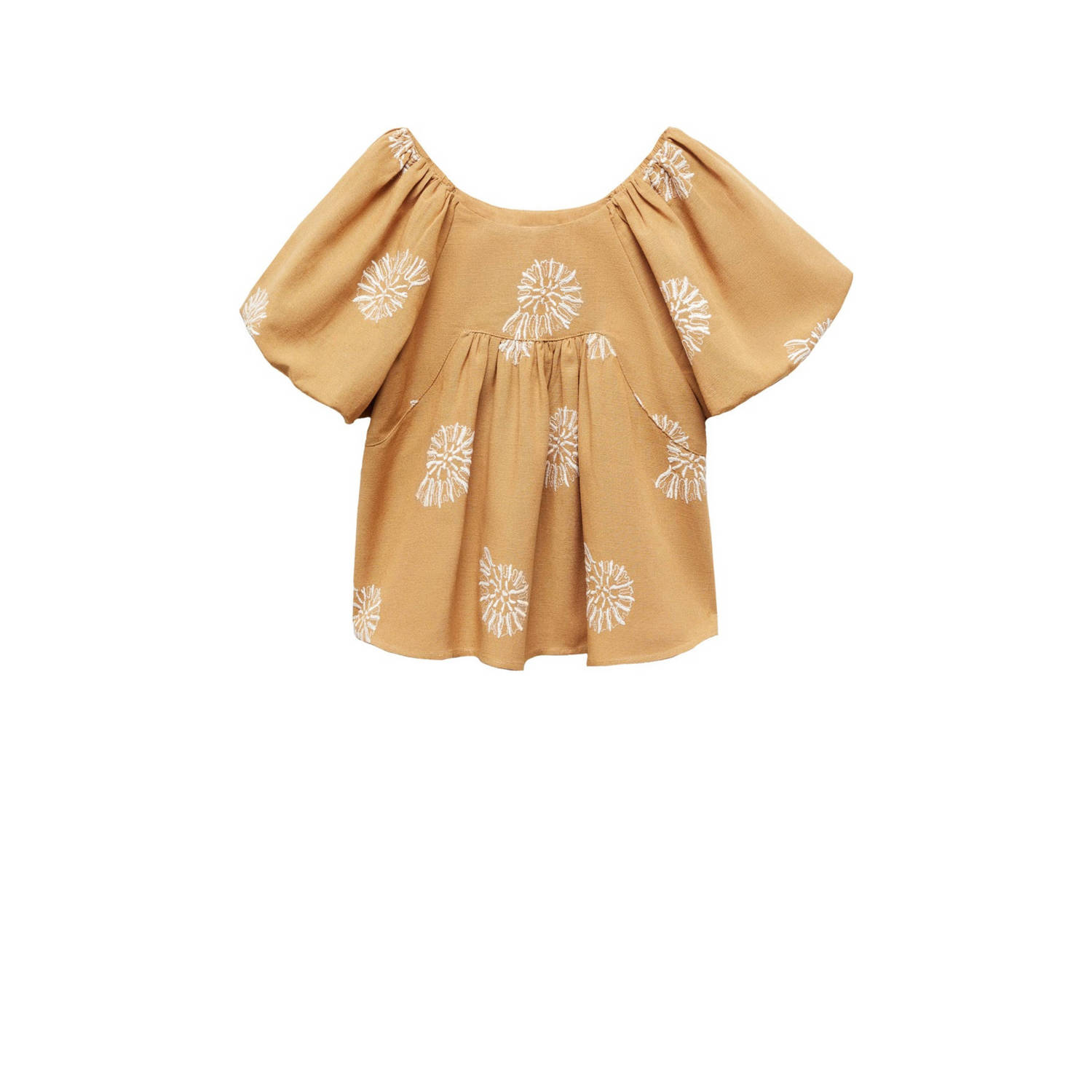 Mango Kids crop top met all over print mosterdgeel wit Meisjes Viscose Ronde hals 128