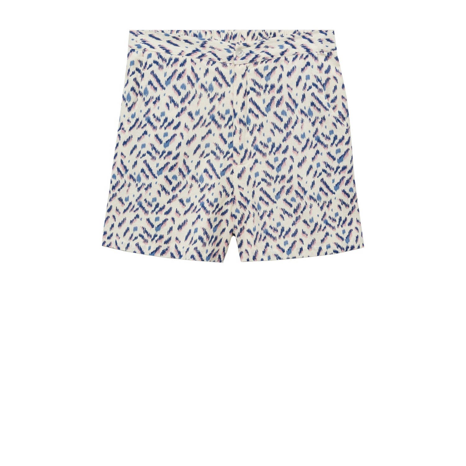 Mango Kids casual short met all over print wit blauw Korte broek Meisjes Katoen 152(XXS)