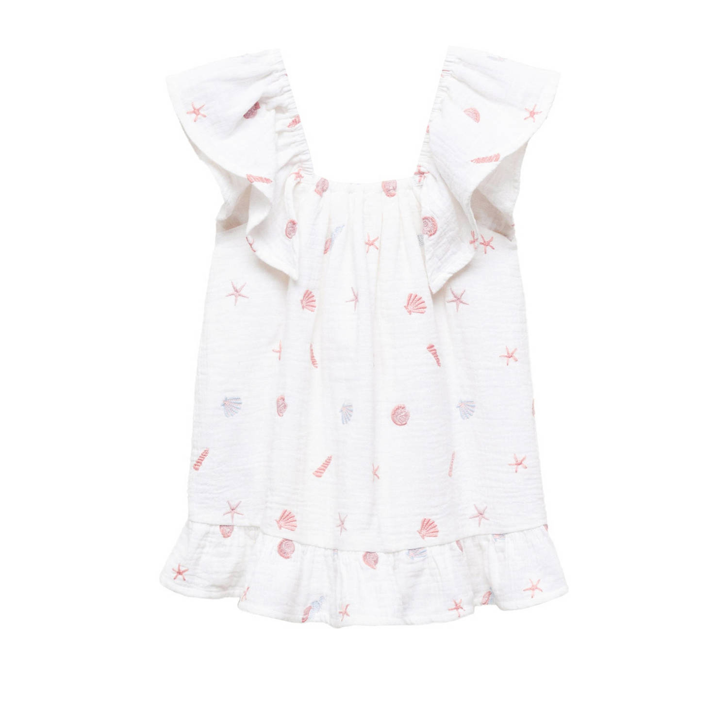 Mango Kids jurk met all over print wit Meisjes Katoen Vierkante hals All over print 116