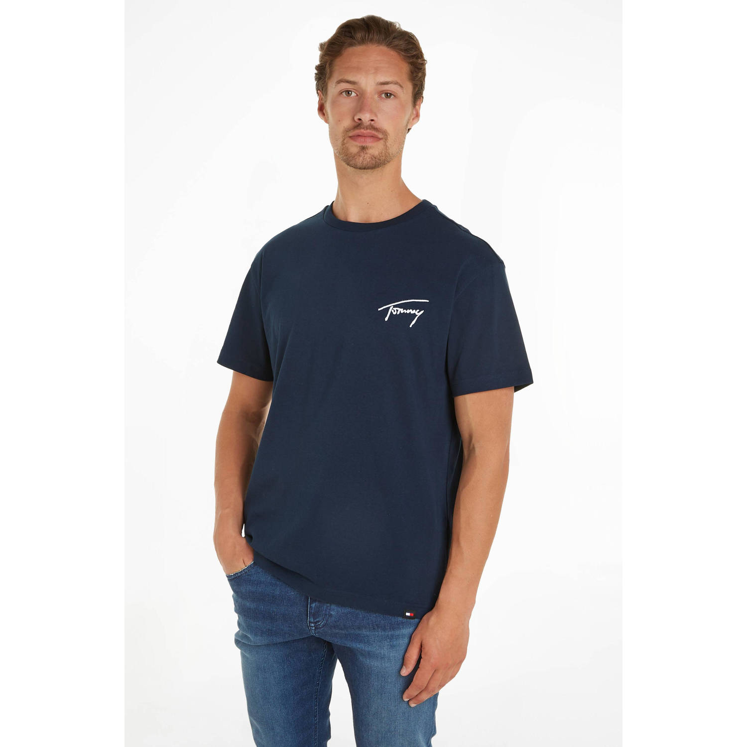 Tommy Jeans T-shirt Reg met printopdruk en borduursels dark night navy