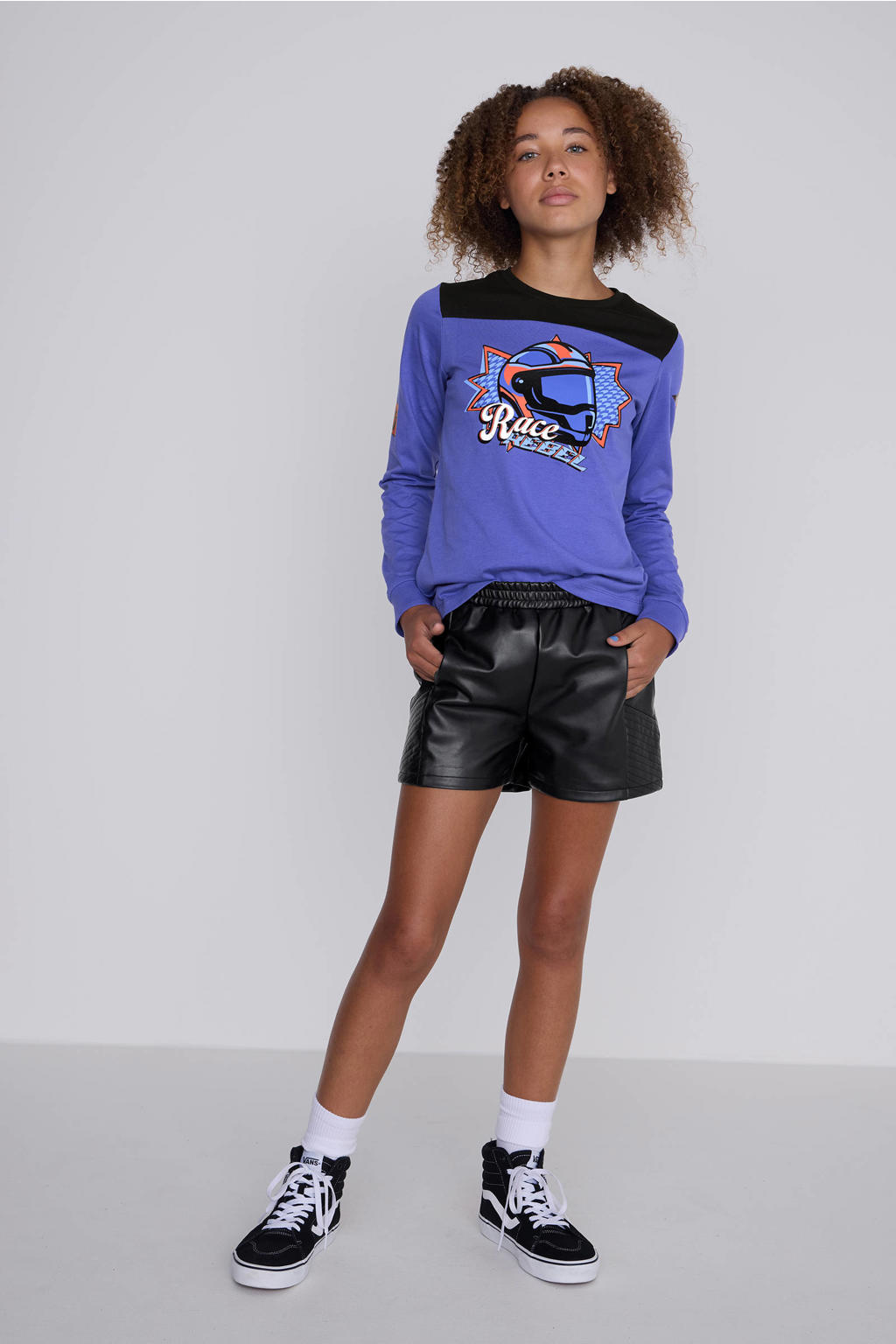 Zwarte meisjes Coolcat imitatieleren Korte broek Shelly van polyester met elastische tailleband