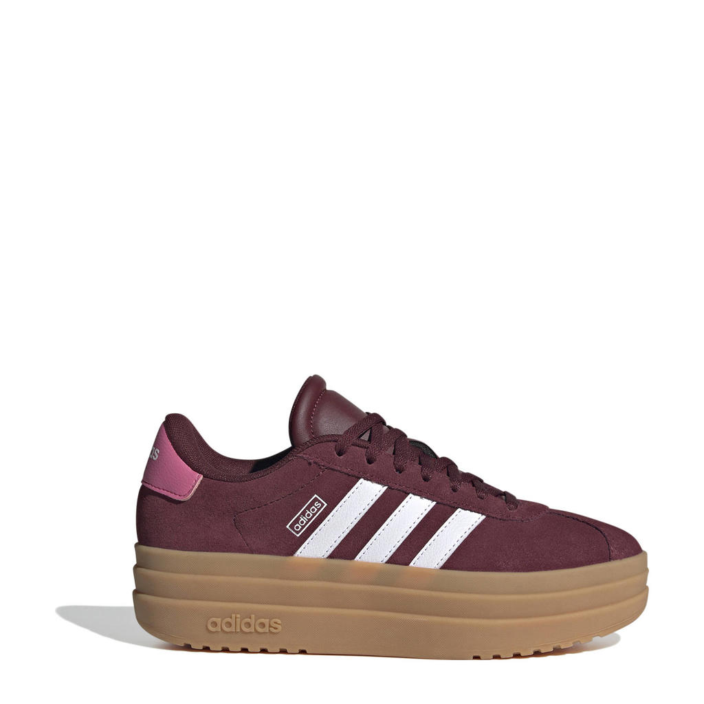 Donkerrood en witte jongens en meisjes adidas Sportswear VL Court Bold suède sneakers met chunky hak en veters