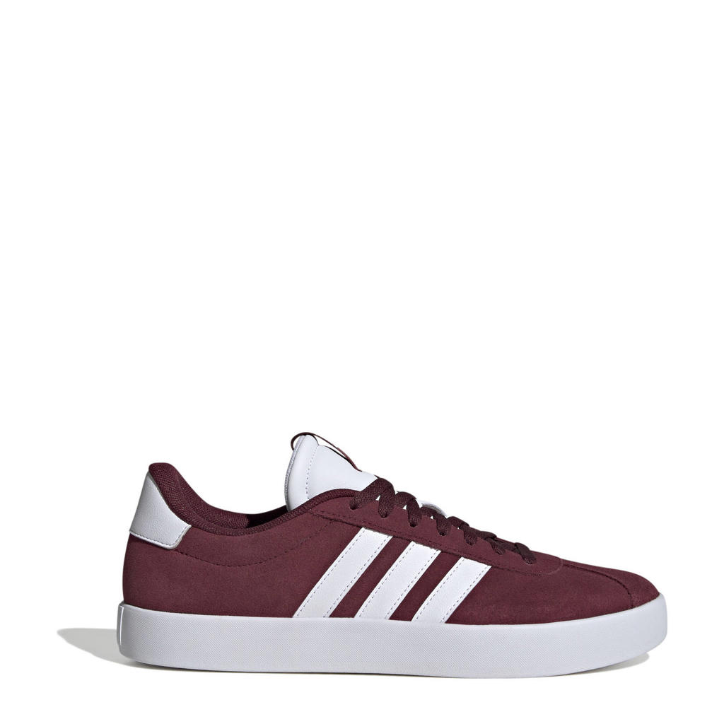 Donkerrood en witte heren adidas Sportswear VL Court 3.0 sneakers van suède met veters