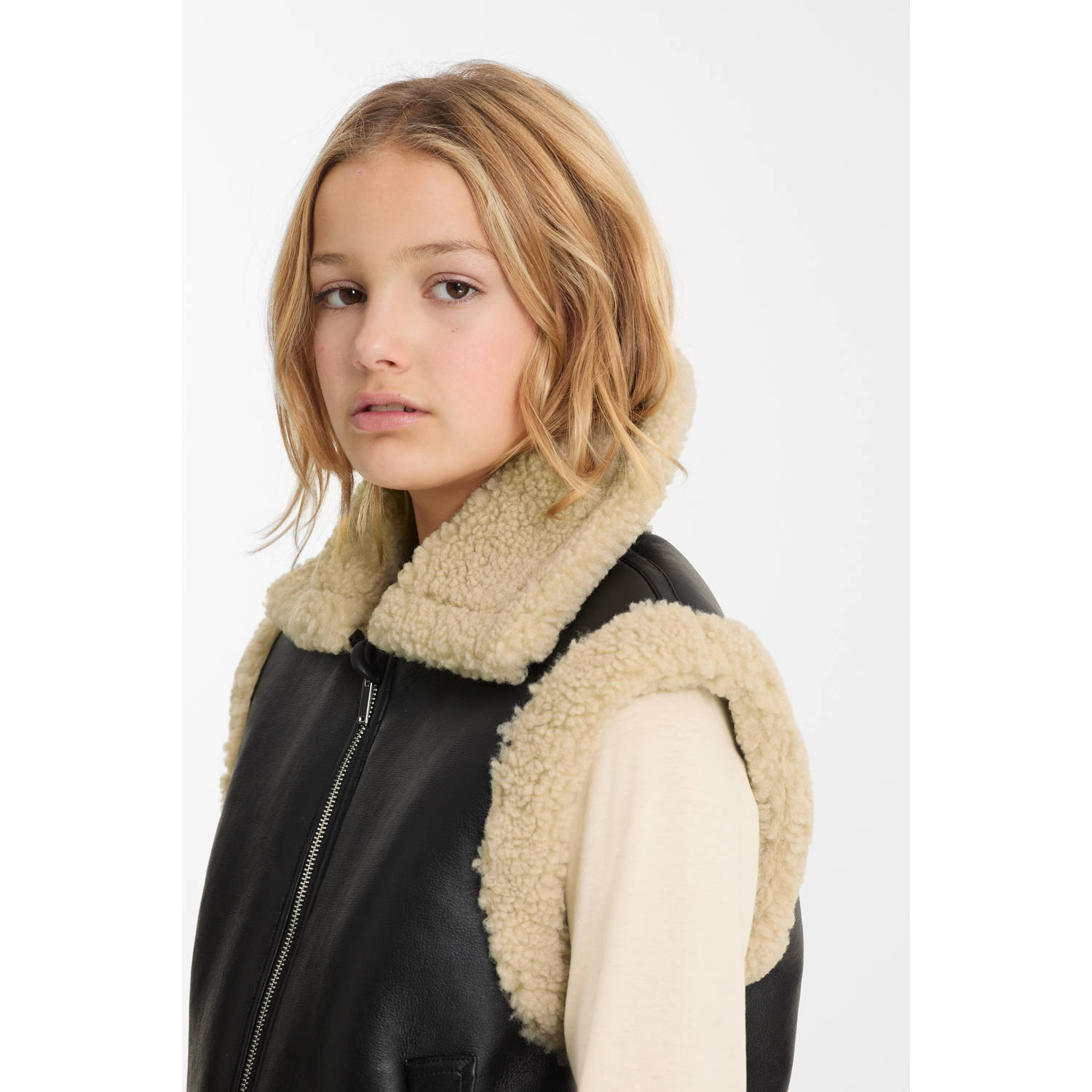 anytime imitatieleren gilet zwart