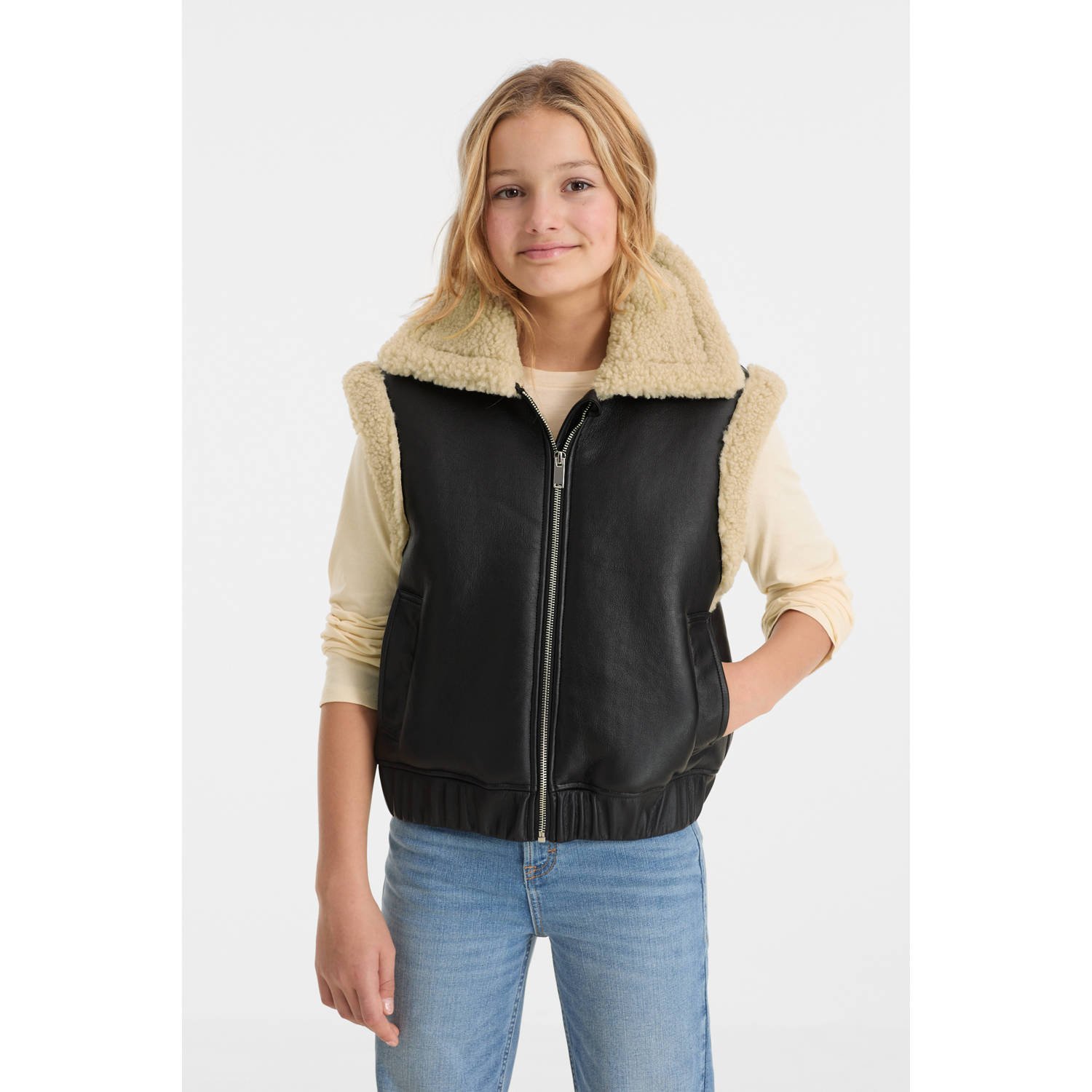 Anytime imitatieleren gilet zwart